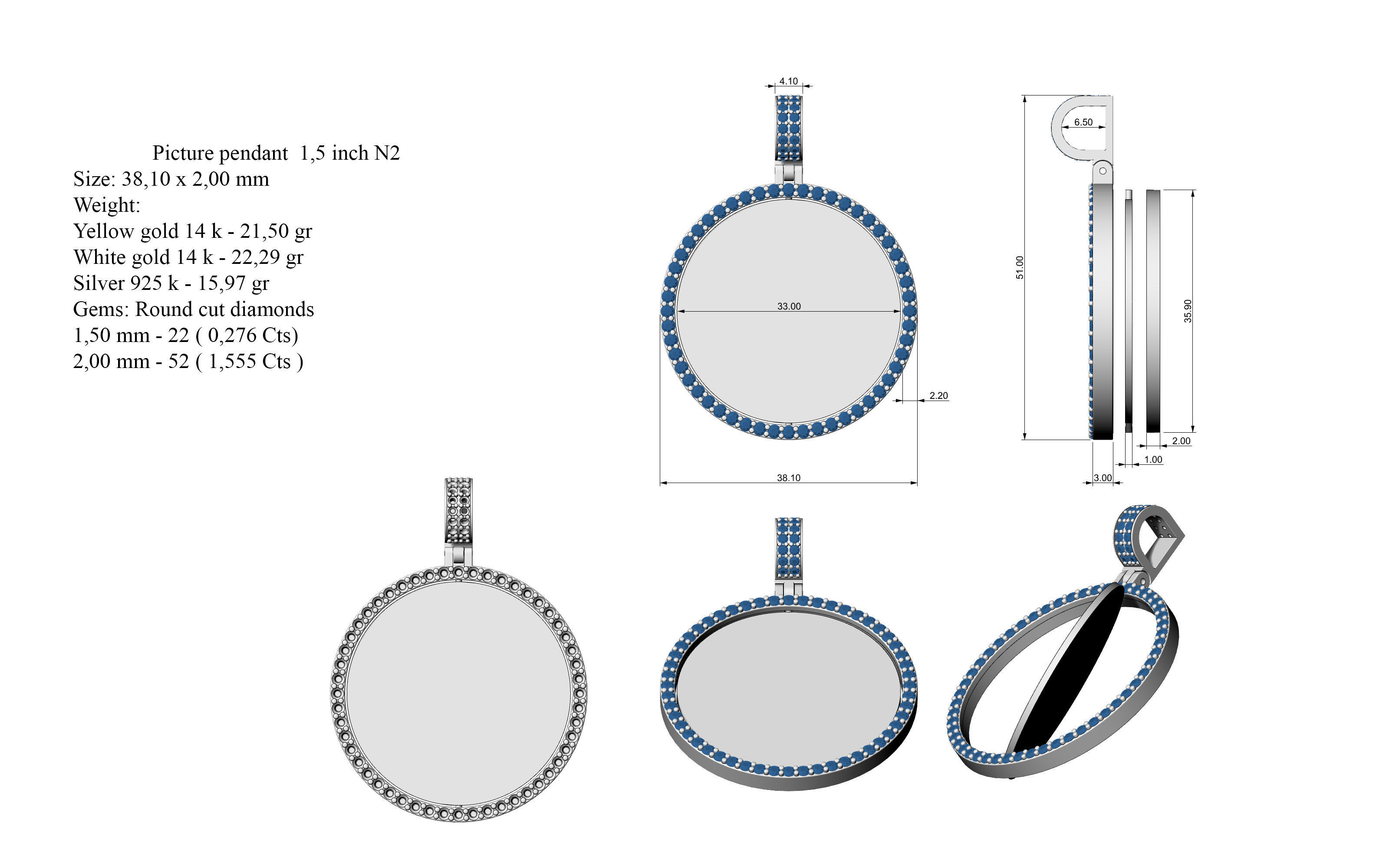 Picture pendant 1-2 inch N2 3D print model_10