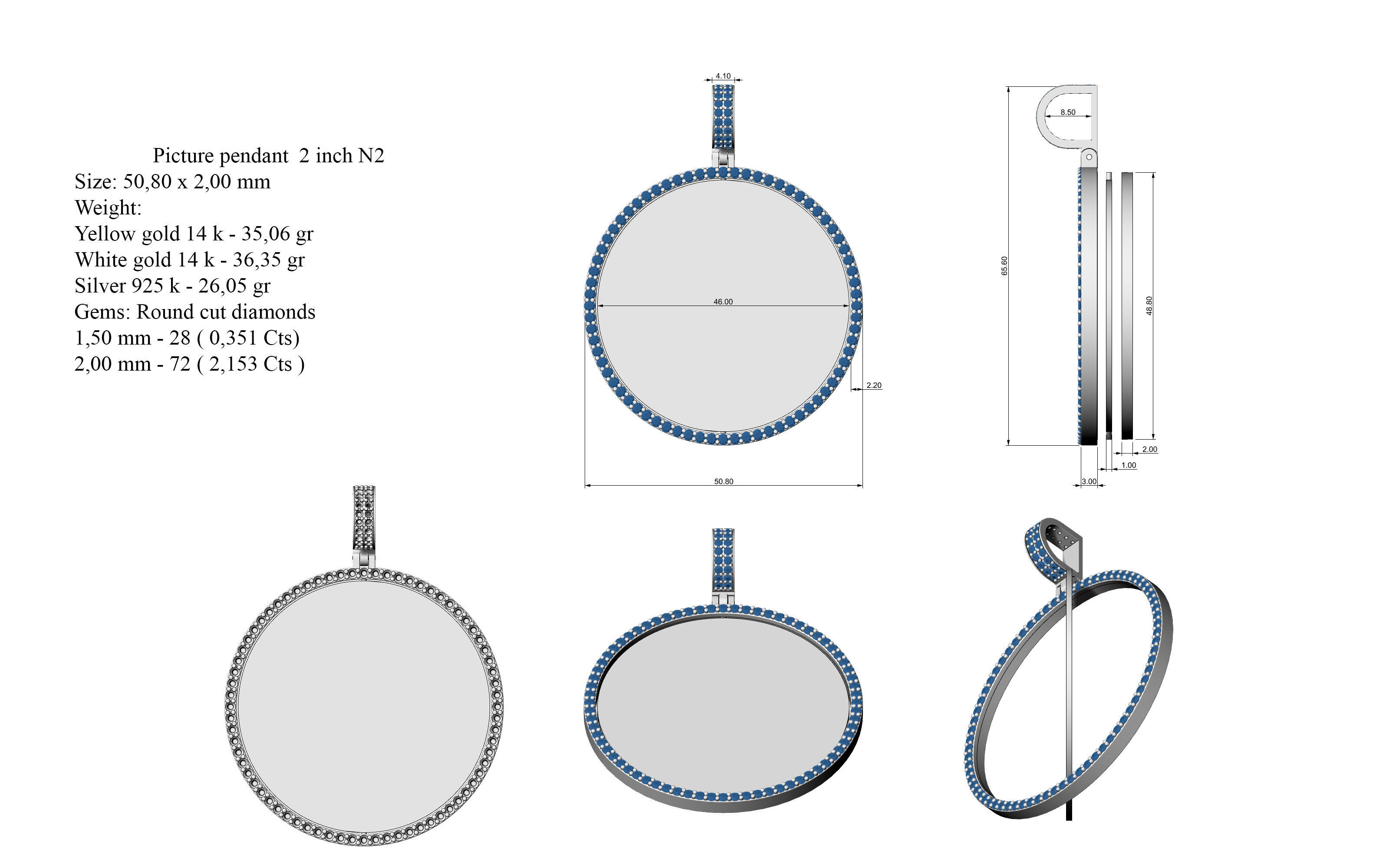 Picture pendant 1-2 inch N2 3D print model_11