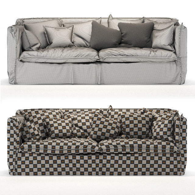 old gray sofa 3D model_2