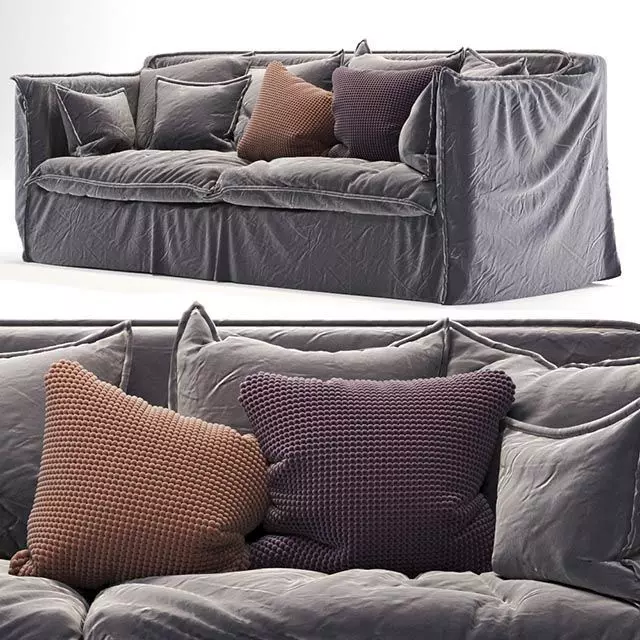 old gray sofa 3D model_0