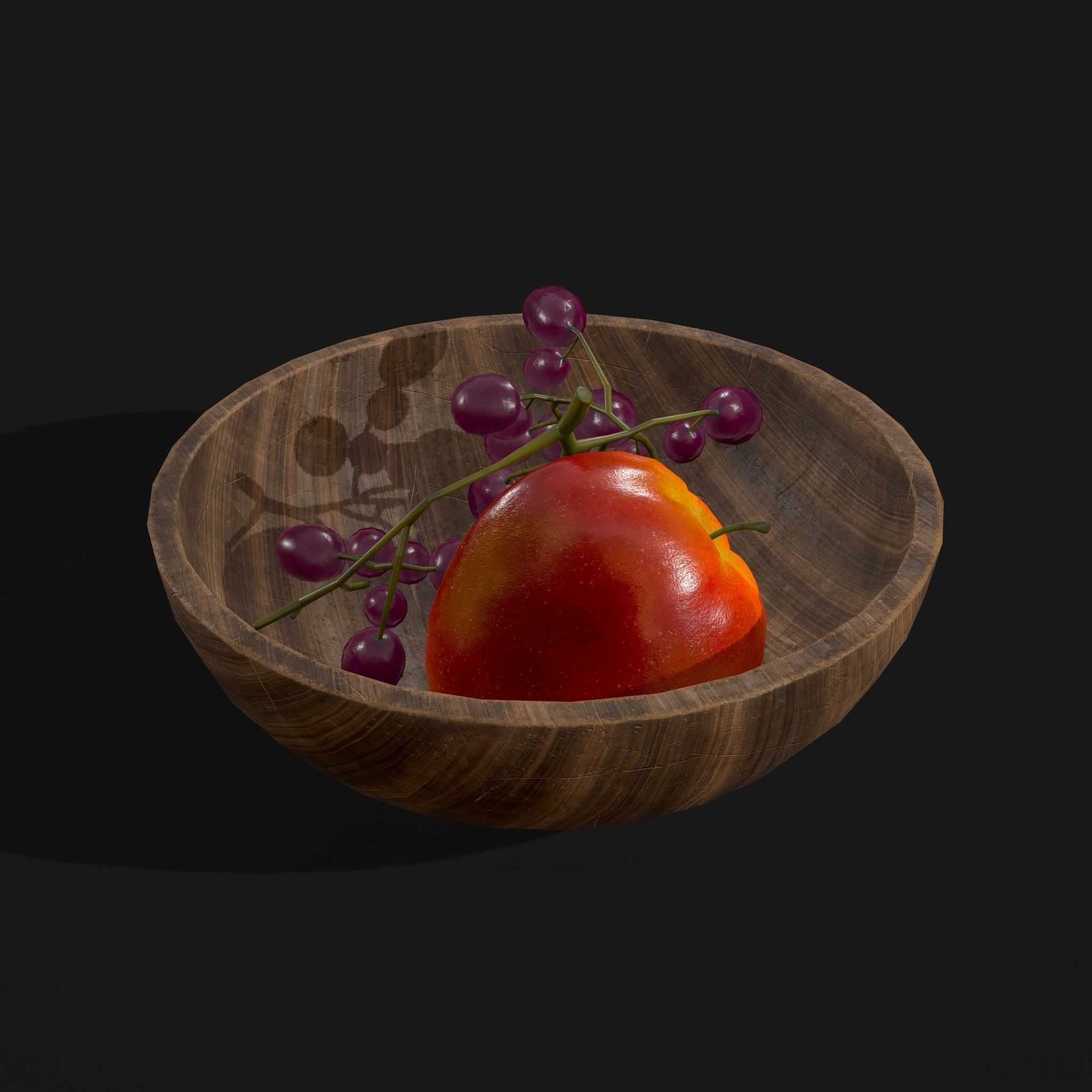 Apple and Grapes Bowl Low-poly 3D model_6
