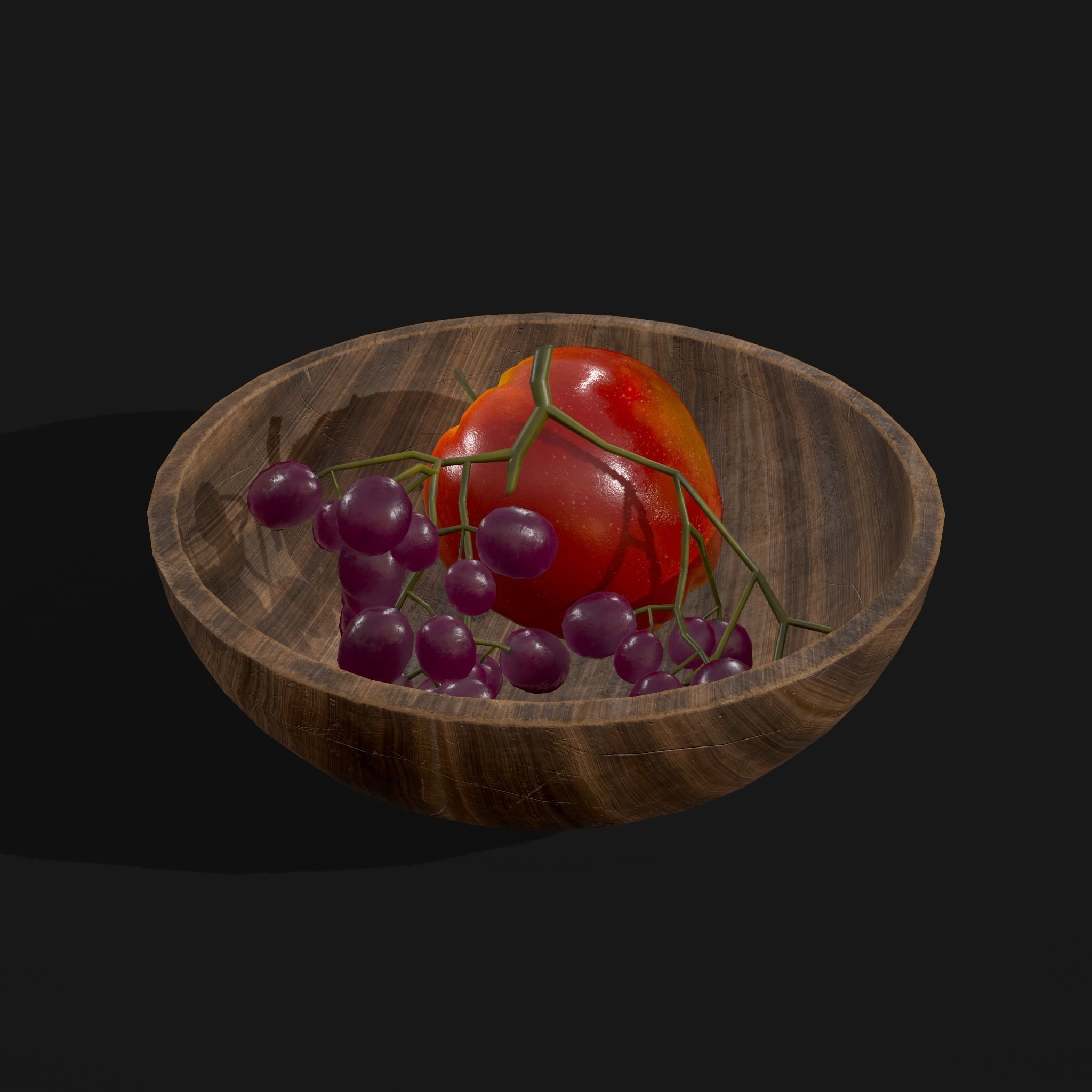 Apple and Grapes Bowl Low-poly 3D model_10