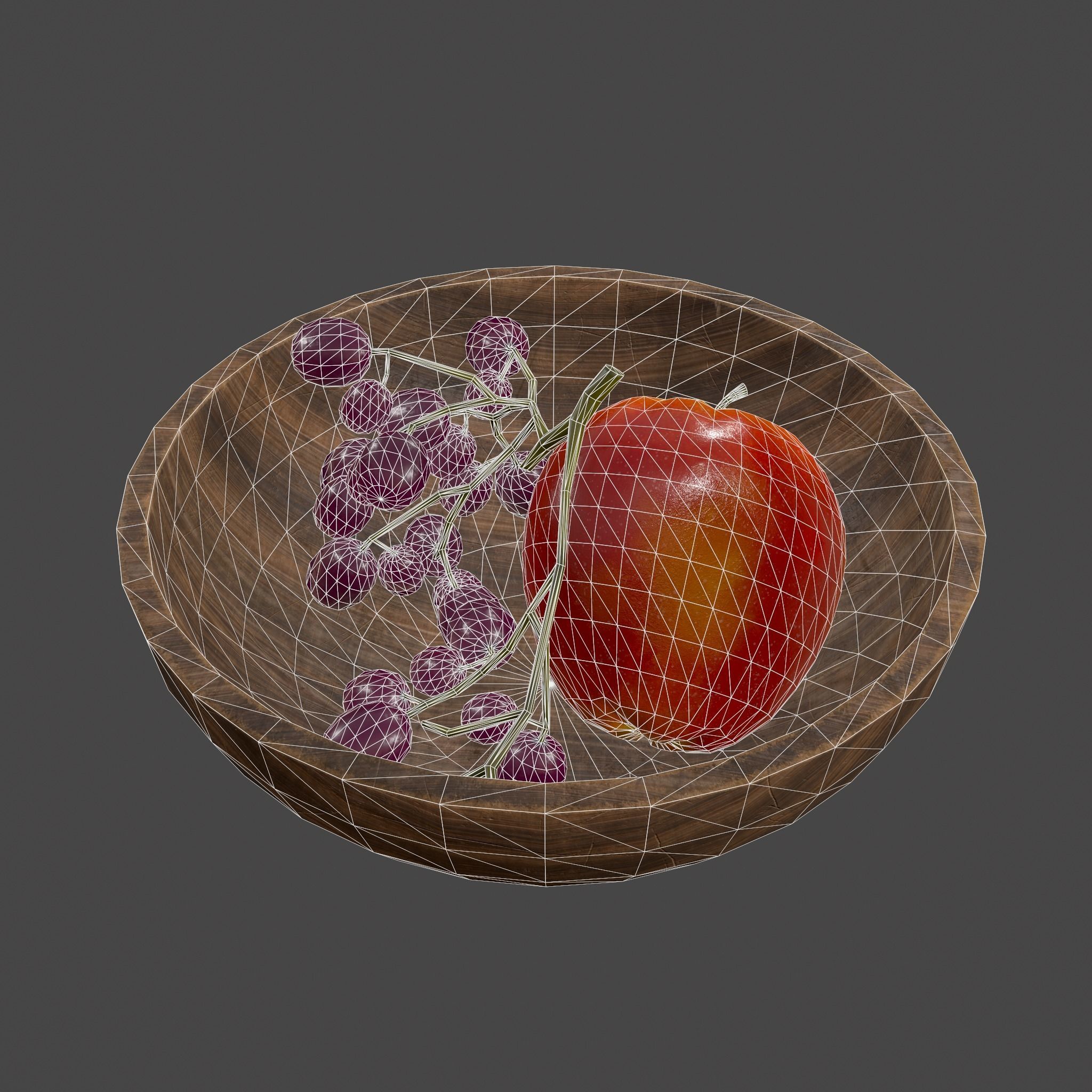 Apple and Grapes Bowl Low-poly 3D model_38