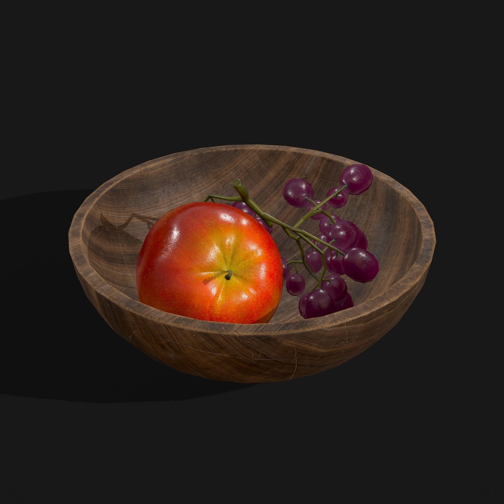 Apple and Grapes Bowl Low-poly 3D model_4
