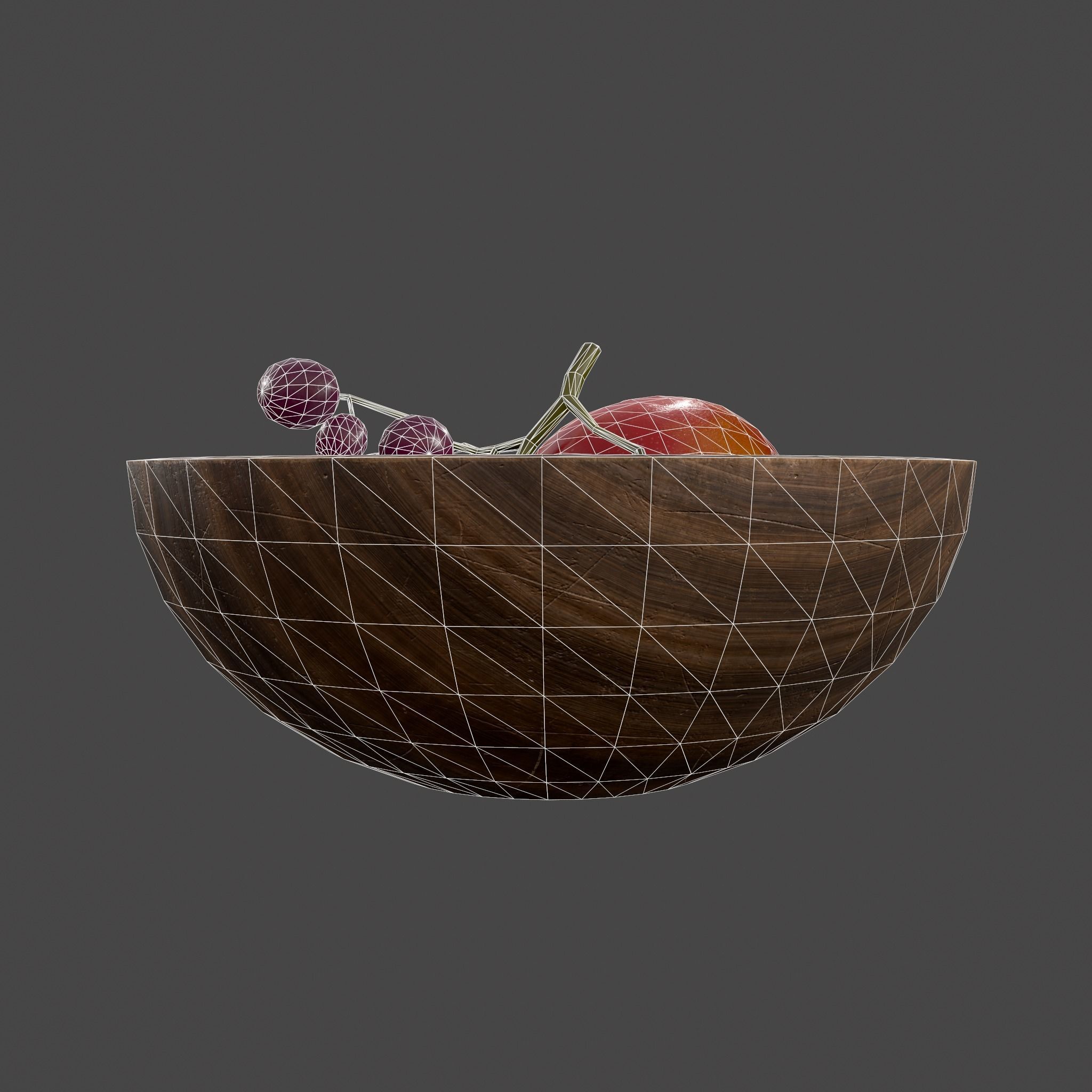 Apple and Grapes Bowl Low-poly 3D model_31
