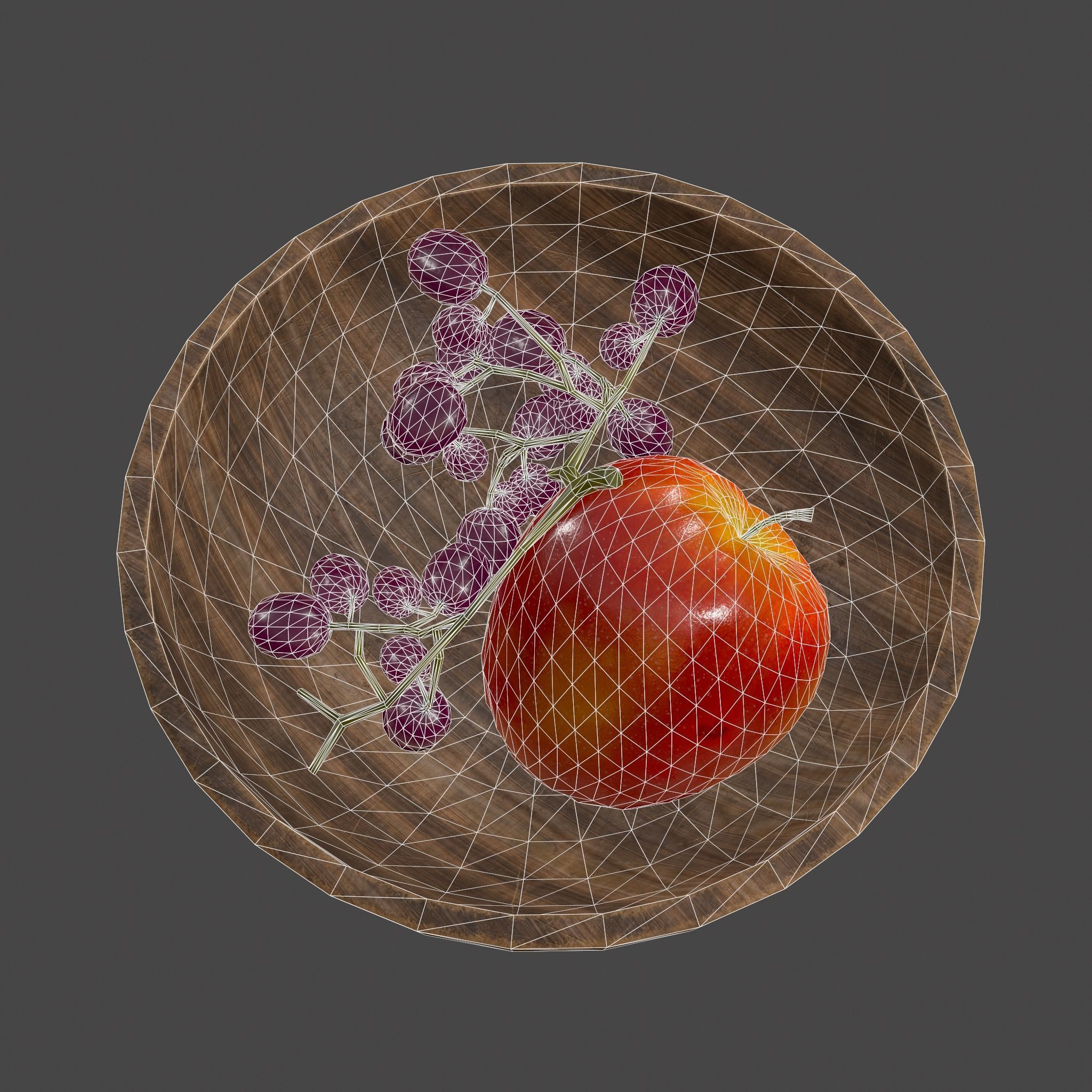 Apple and Grapes Bowl Low-poly 3D model_47