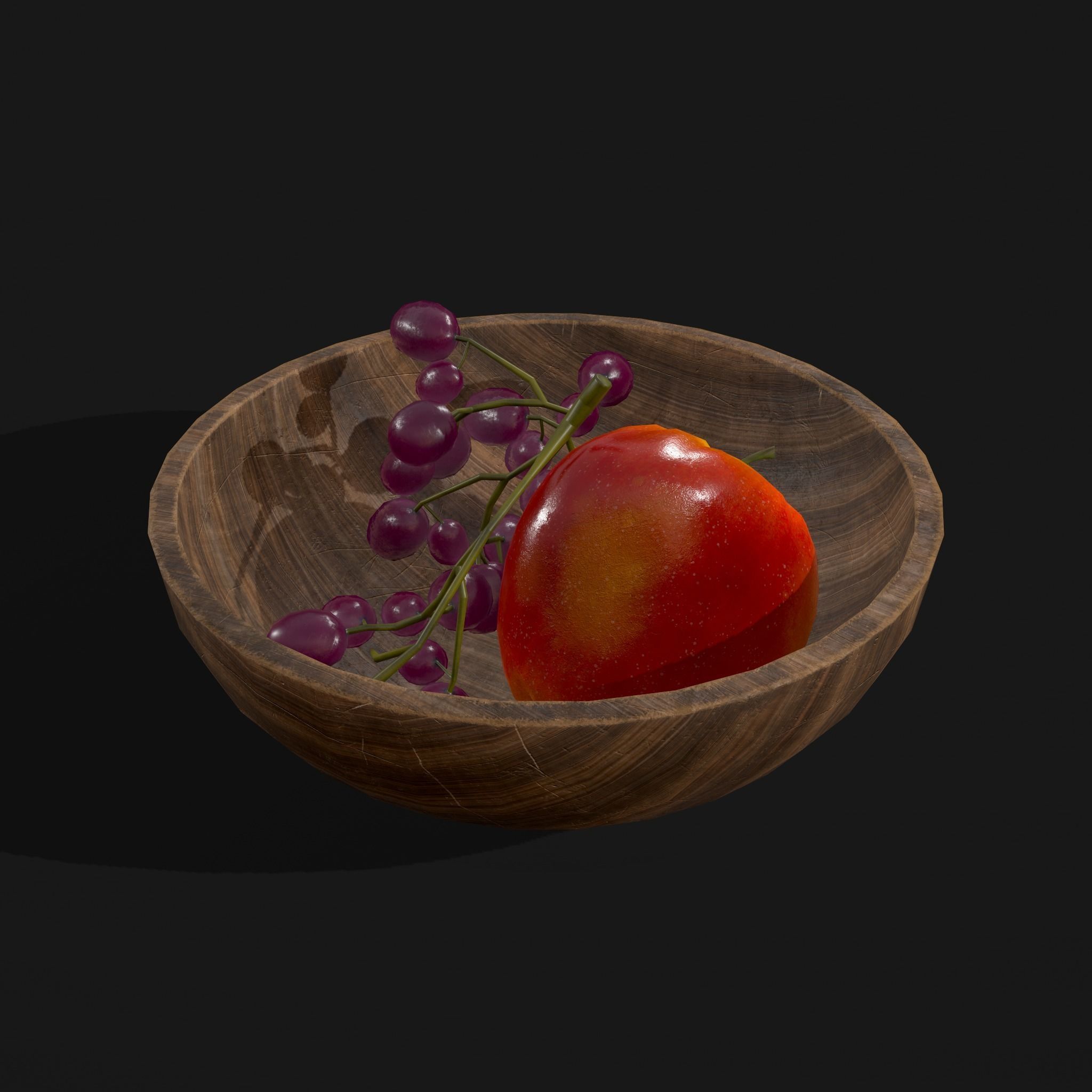 Apple and Grapes Bowl Low-poly 3D model_7