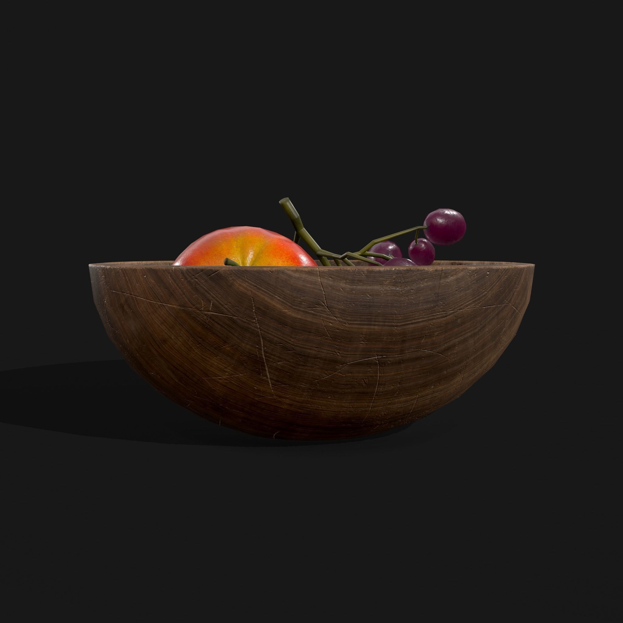 Apple and Grapes Bowl Low-poly 3D model_11