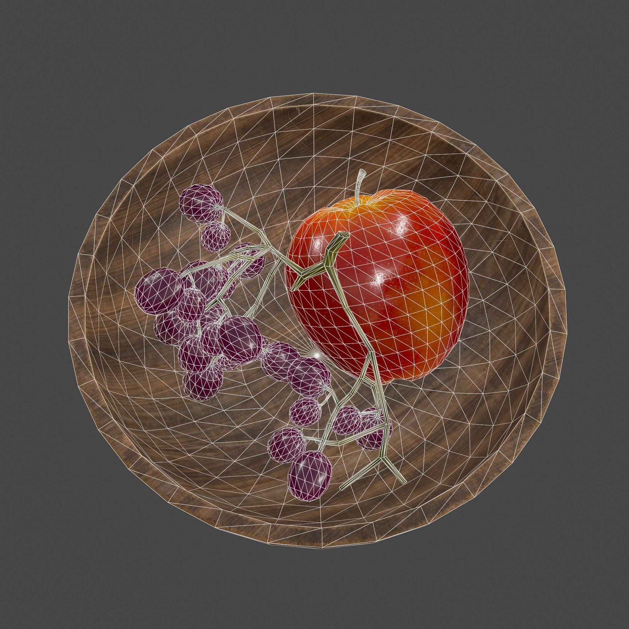 Apple and Grapes Bowl Low-poly 3D model_45