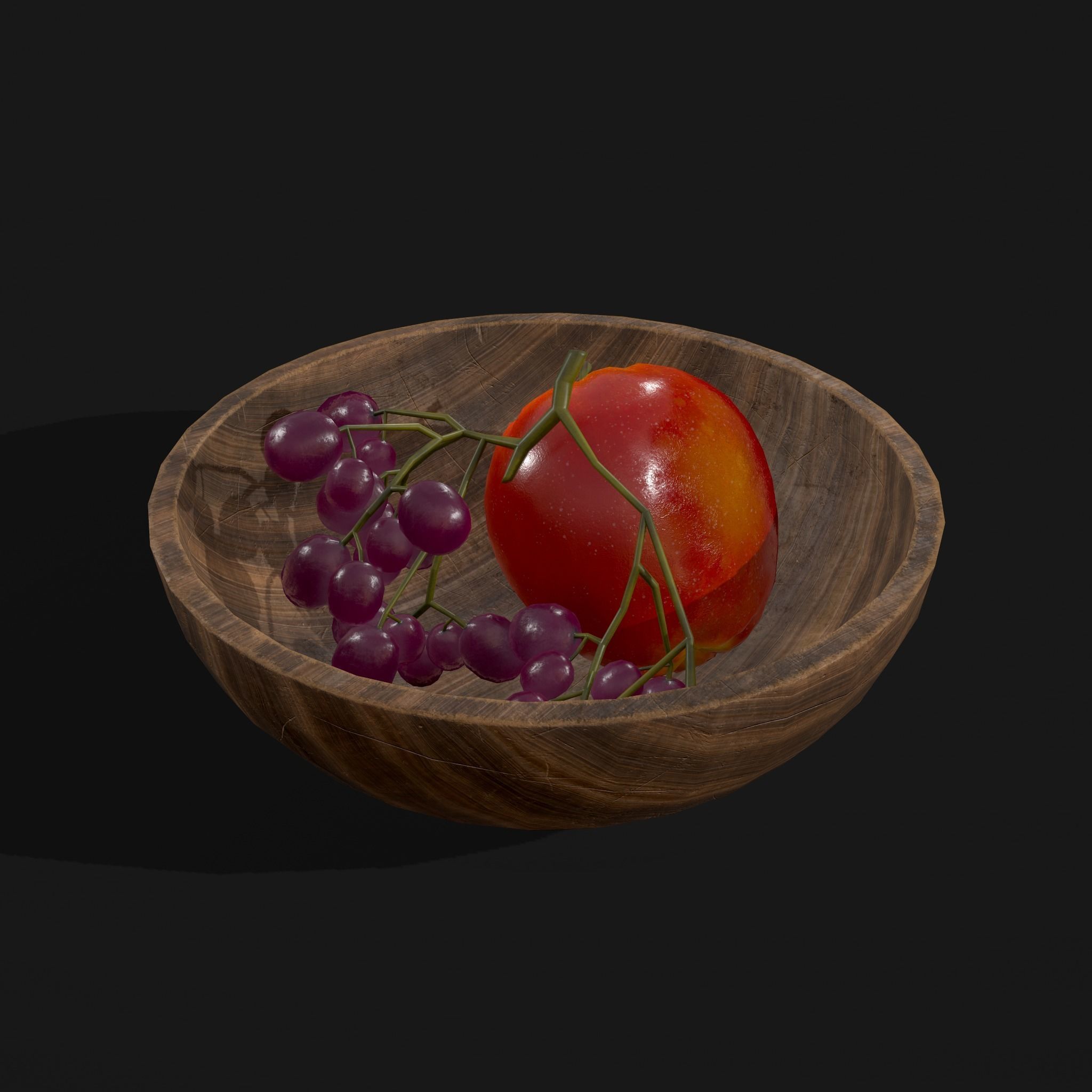 Apple and Grapes Bowl Low-poly 3D model_9