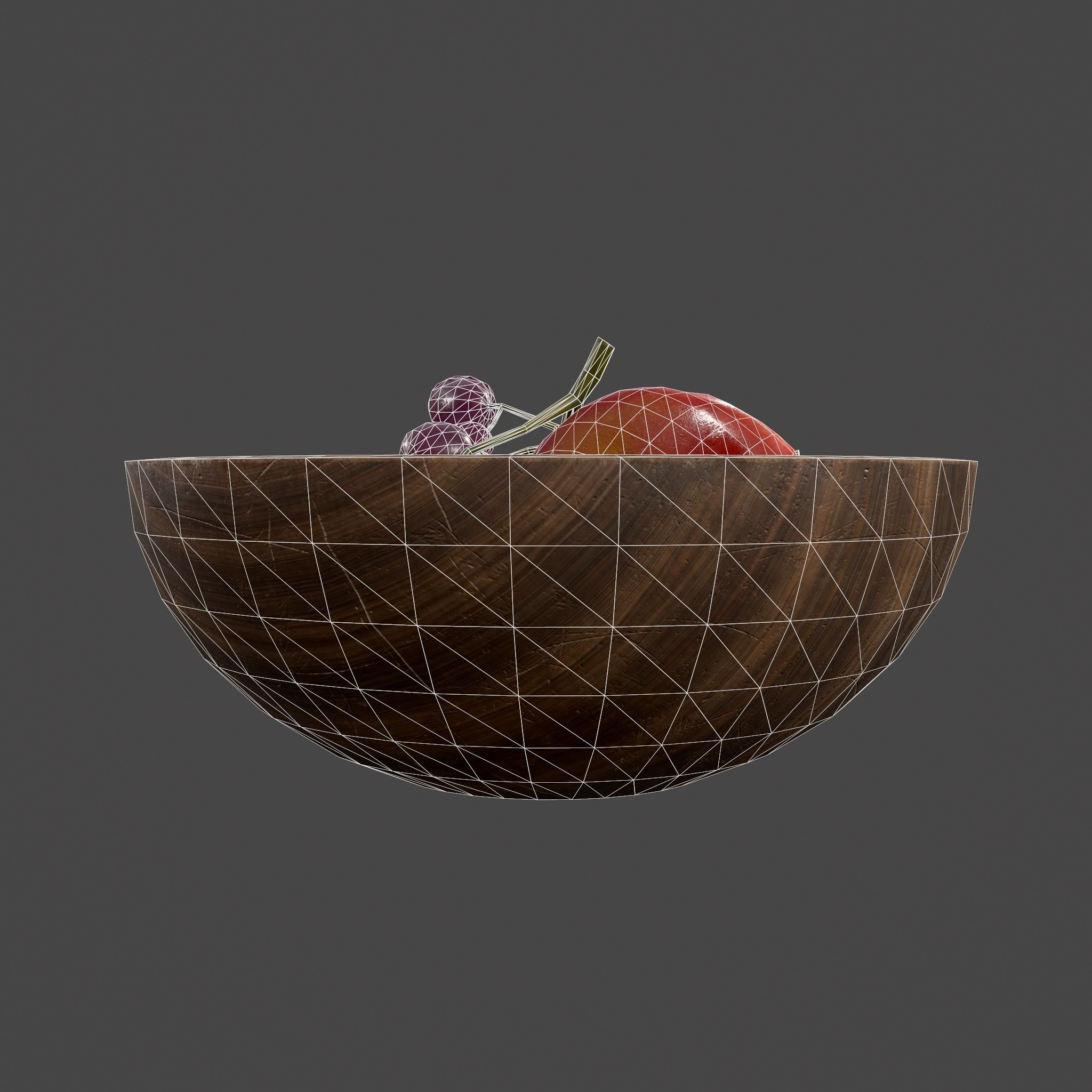 Apple and Grapes Bowl Low-poly 3D model_30