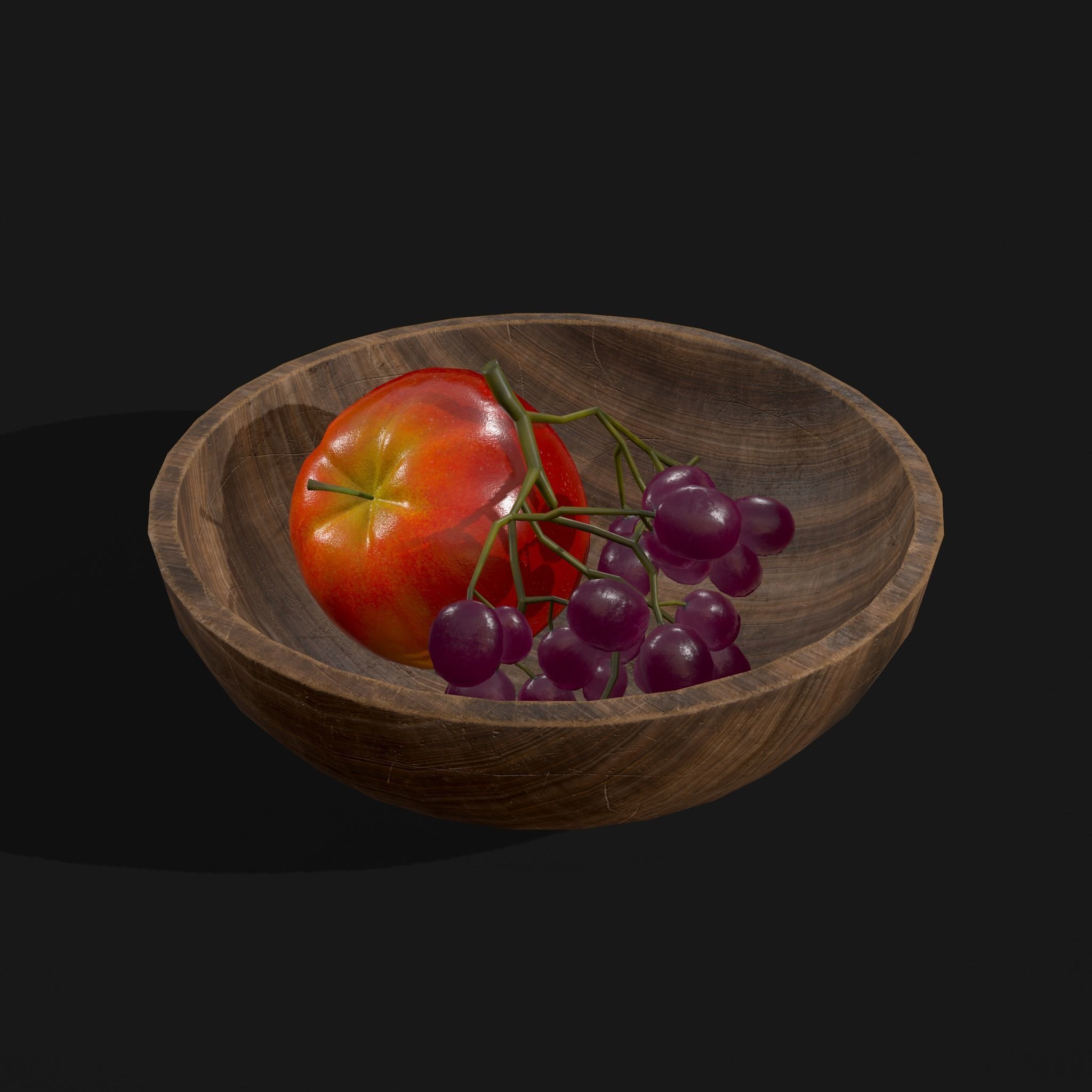 Apple and Grapes Bowl Low-poly 3D model_2