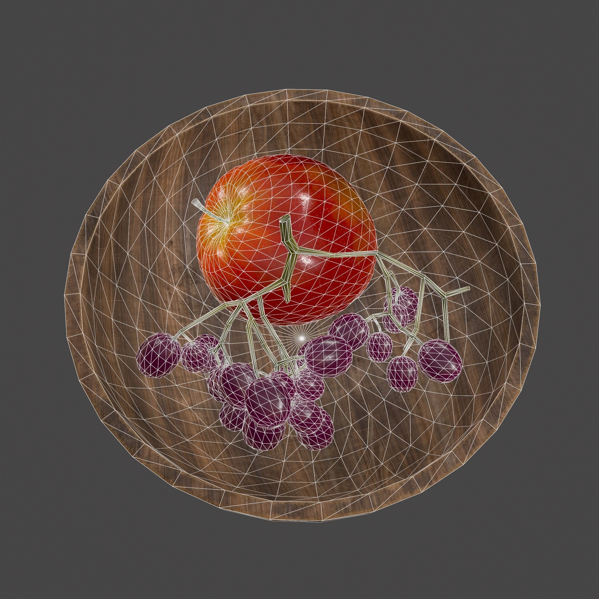 Apple and Grapes Bowl Low-poly 3D model_46