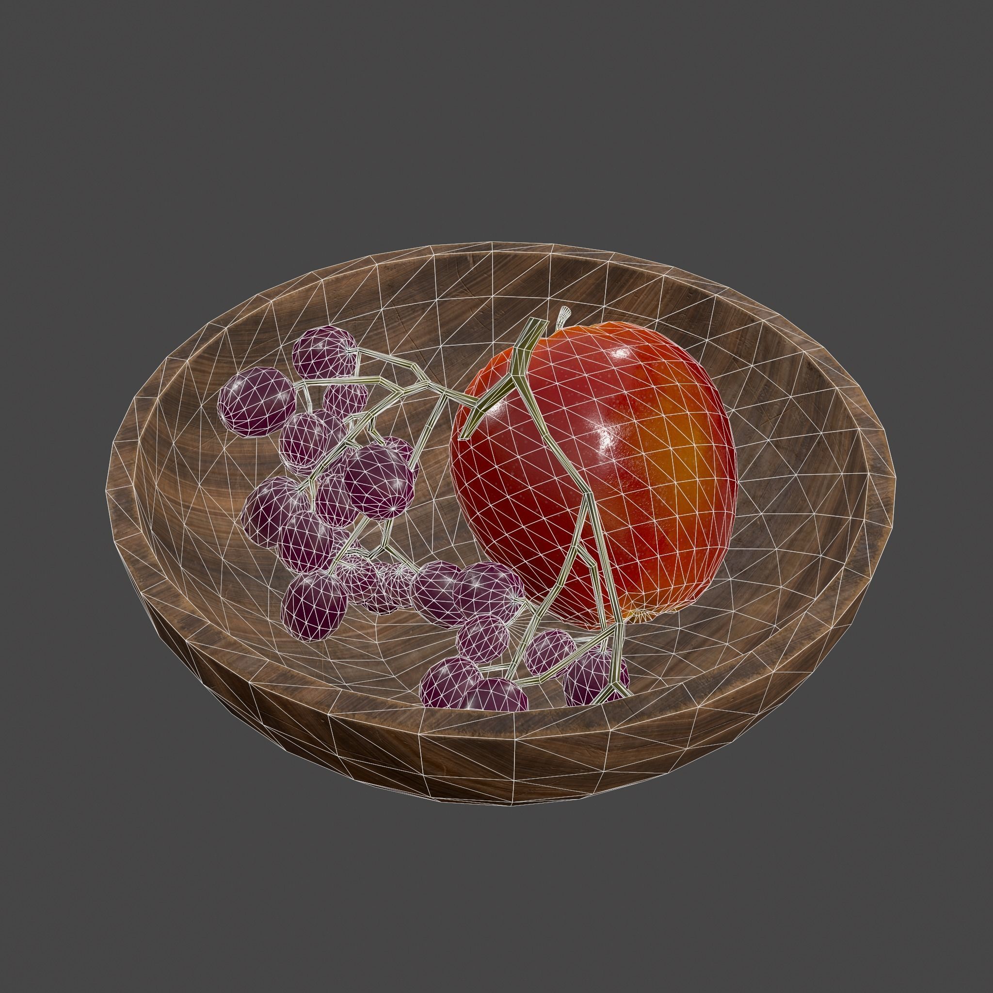 Apple and Grapes Bowl Low-poly 3D model_40