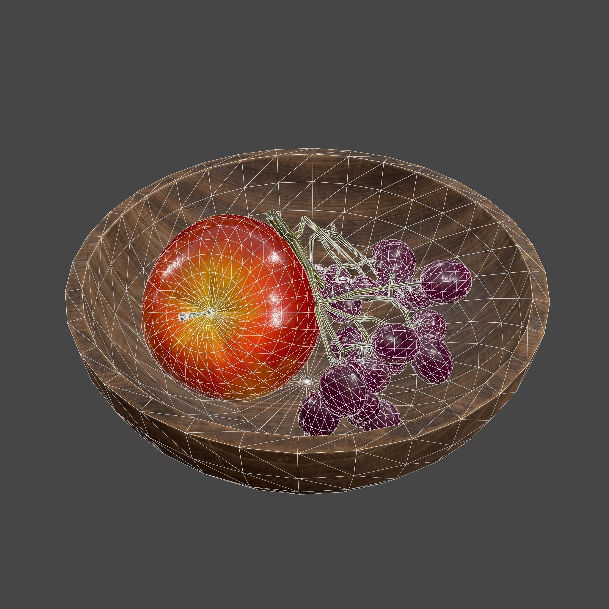 Apple and Grapes Bowl Low-poly 3D model_28