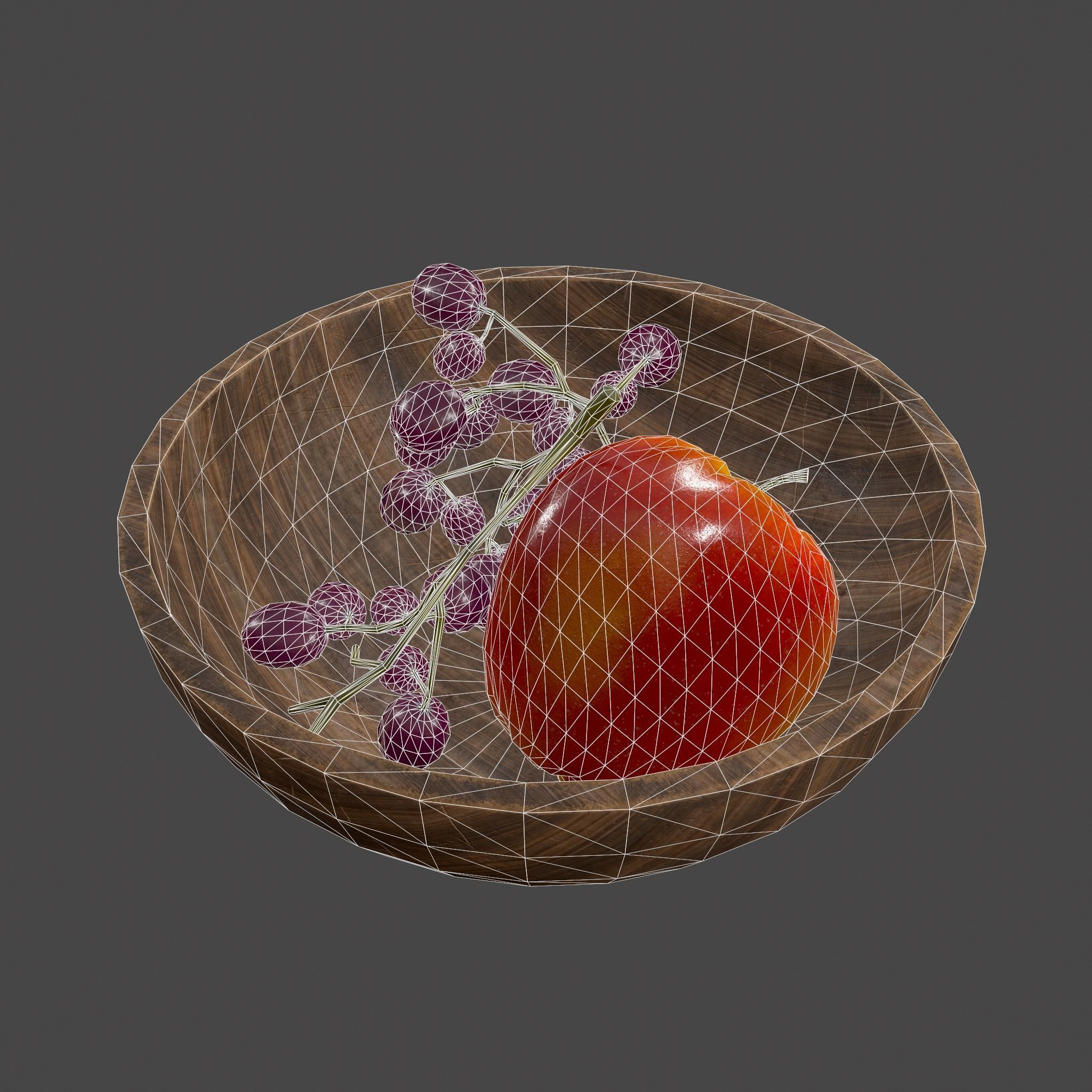 Apple and Grapes Bowl Low-poly 3D model_39