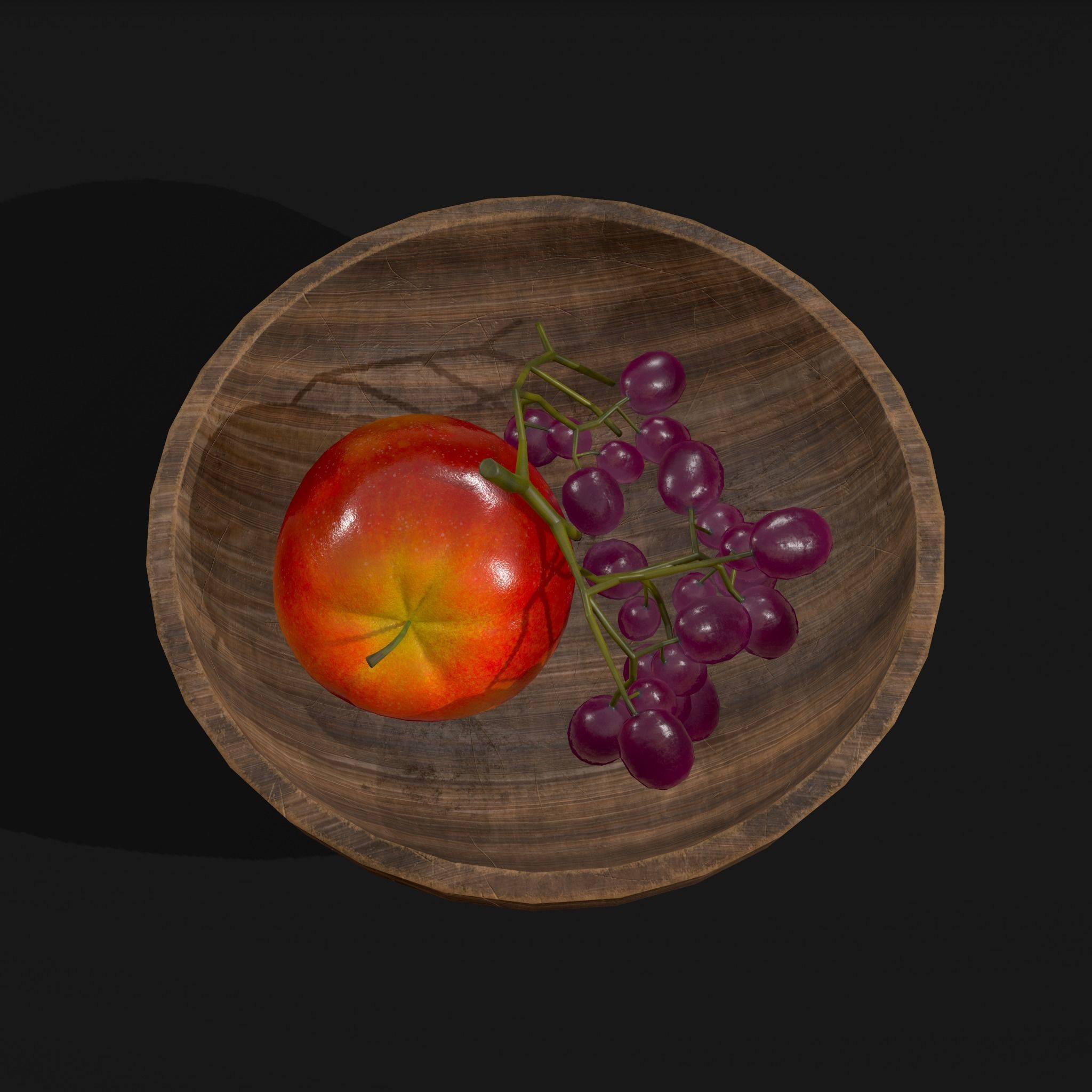 Apple and Grapes Bowl Low-poly 3D model_17