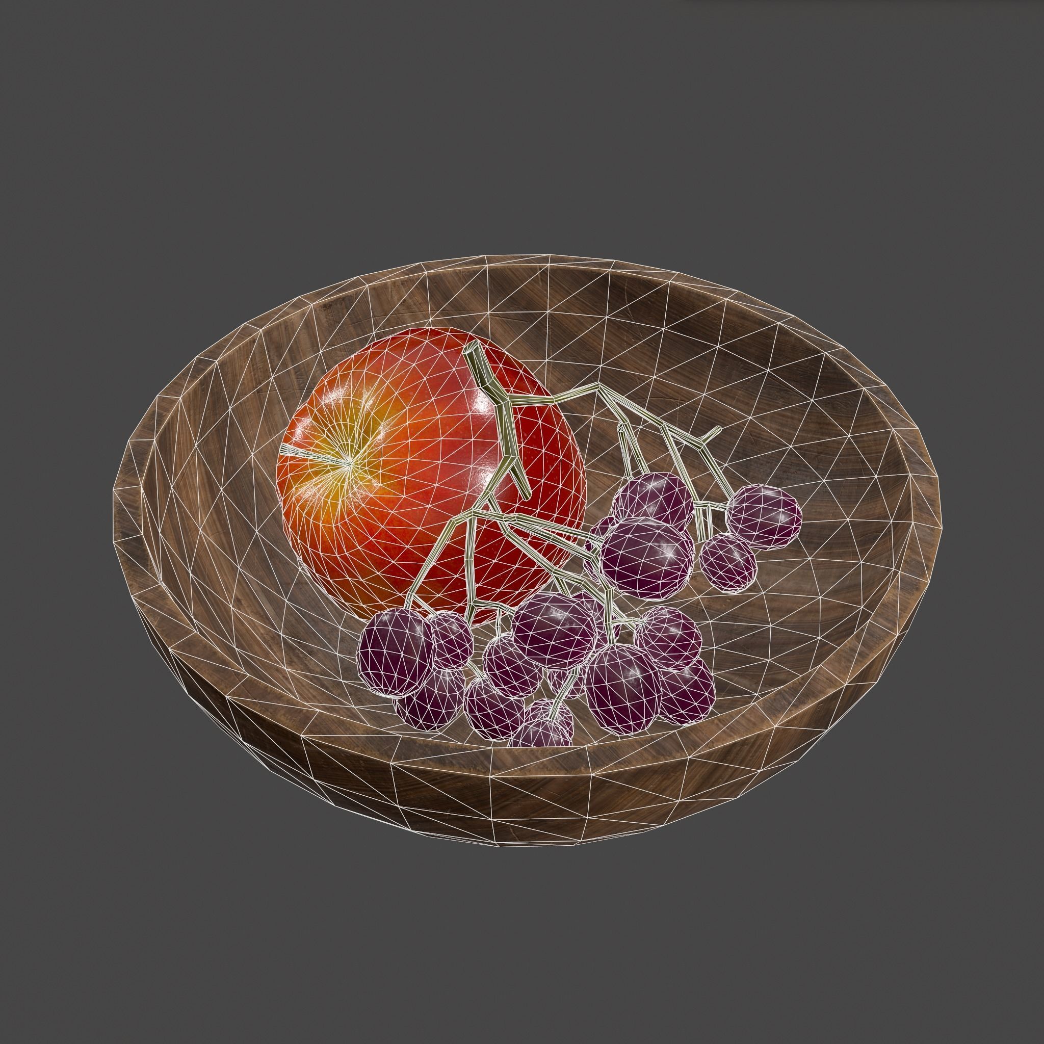 Apple and Grapes Bowl Low-poly 3D model_29
