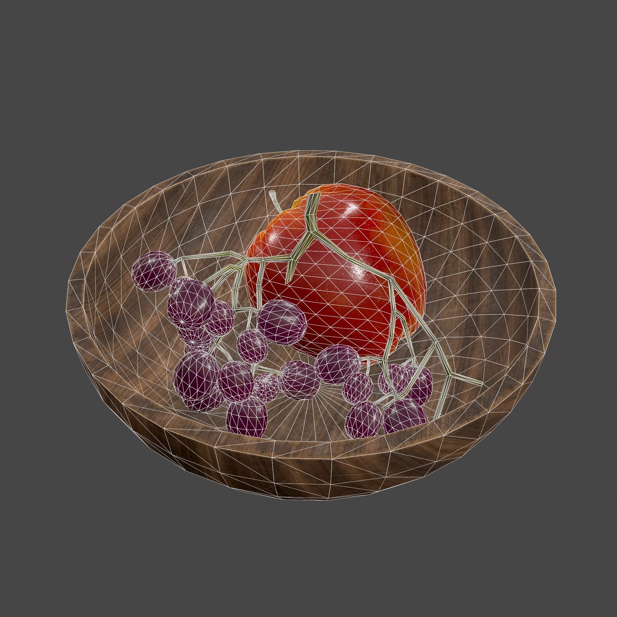 Apple and Grapes Bowl Low-poly 3D model_41