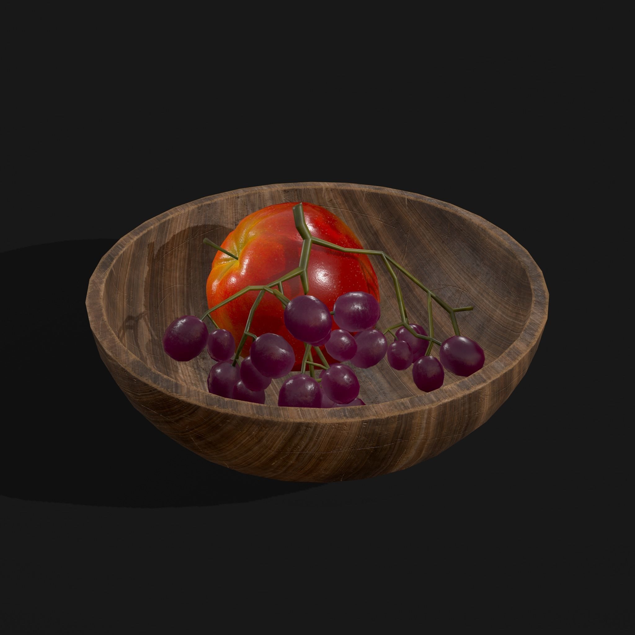 Apple and Grapes Bowl Low-poly 3D model_26