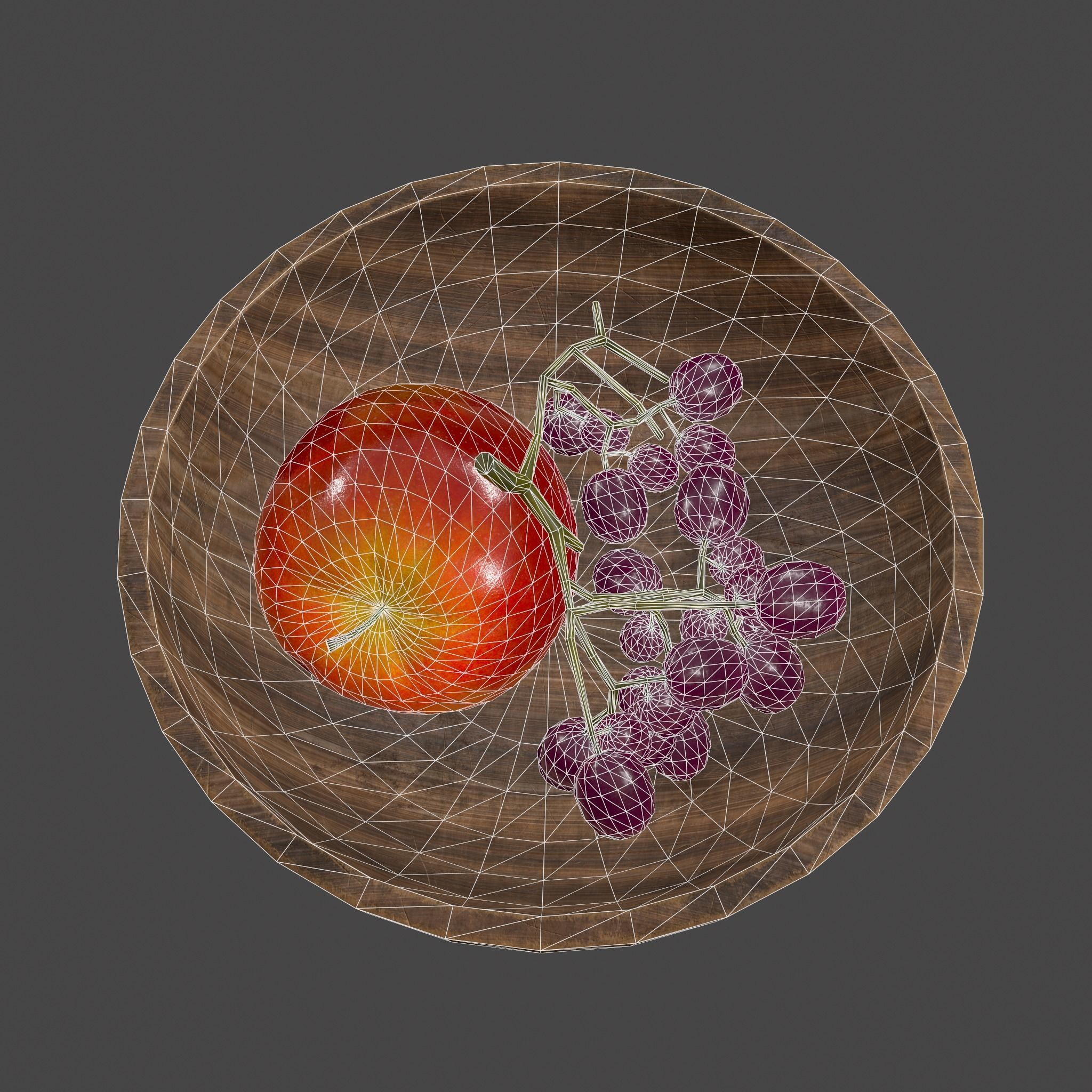 Apple and Grapes Bowl Low-poly 3D model_42