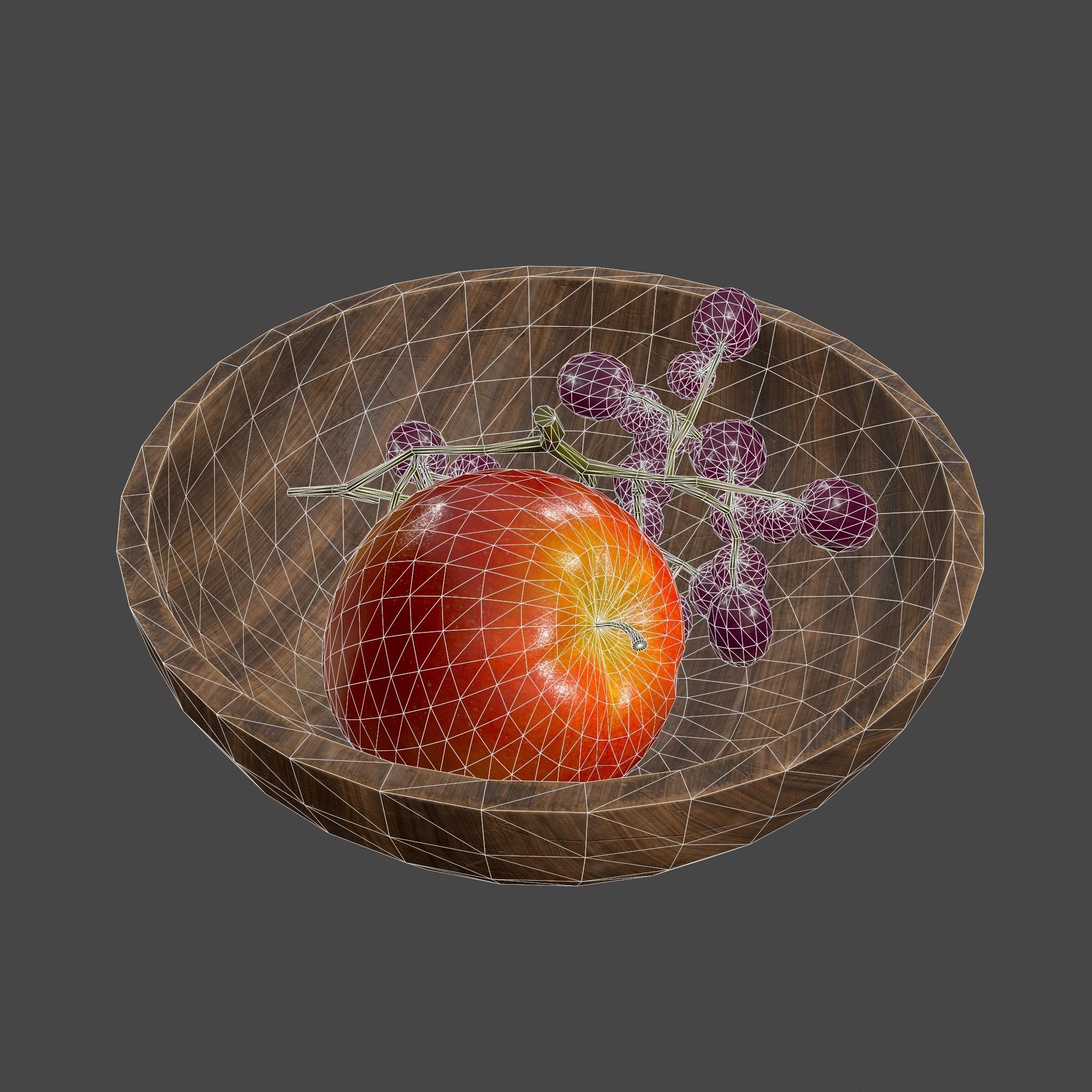 Apple and Grapes Bowl Low-poly 3D model_33