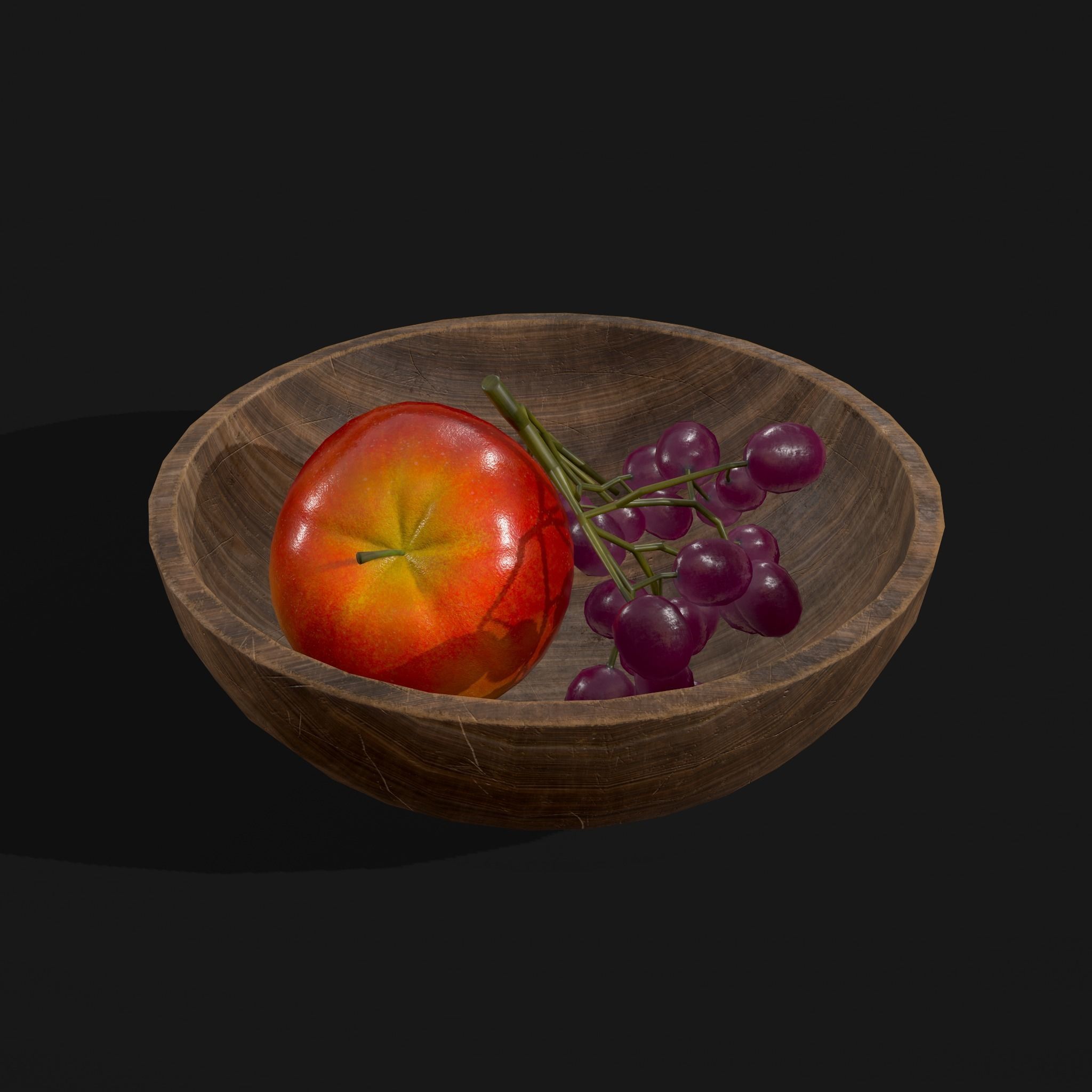 Apple and Grapes Bowl Low-poly 3D model_3