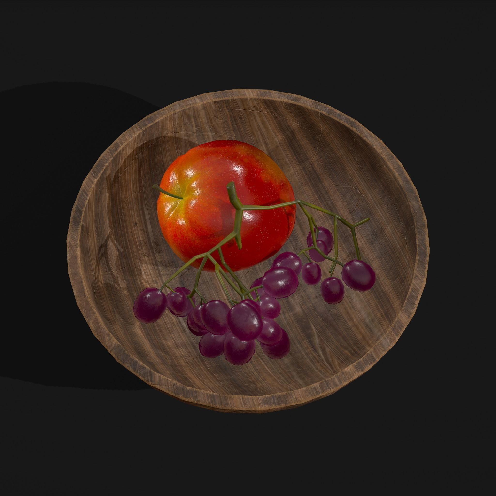 Apple and Grapes Bowl Low-poly 3D model_16