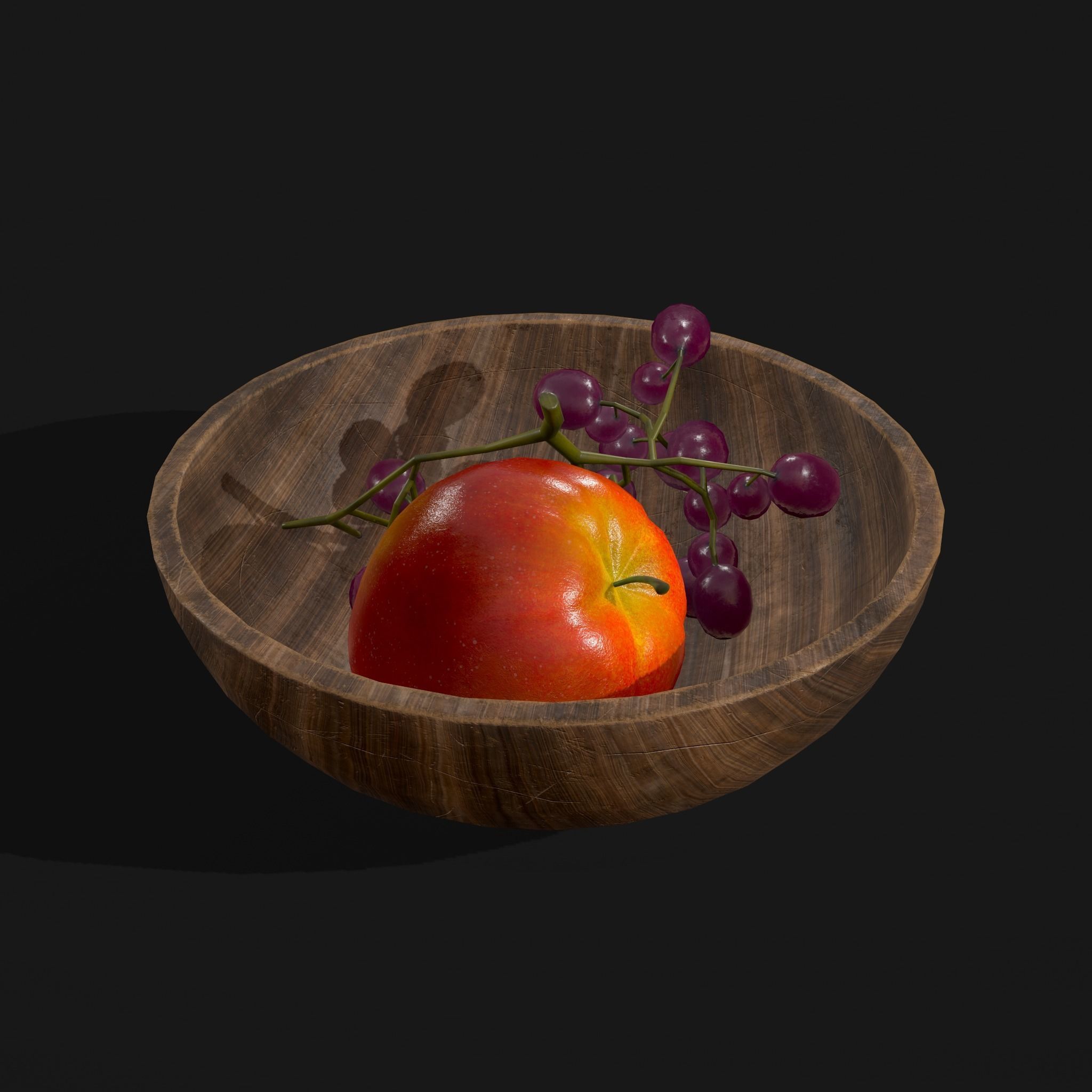 Apple and Grapes Bowl Low-poly 3D model_5