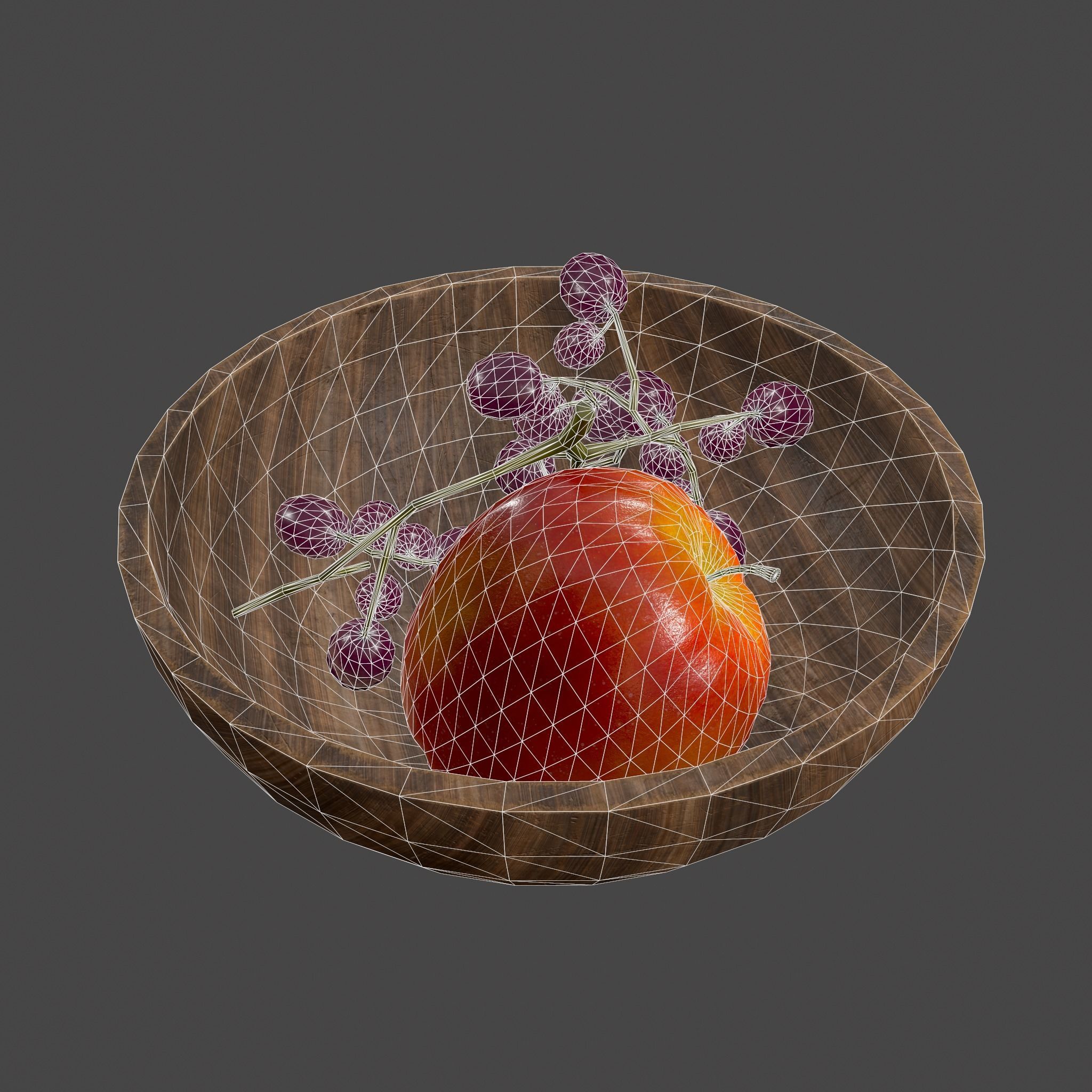 Apple and Grapes Bowl Low-poly 3D model_37
