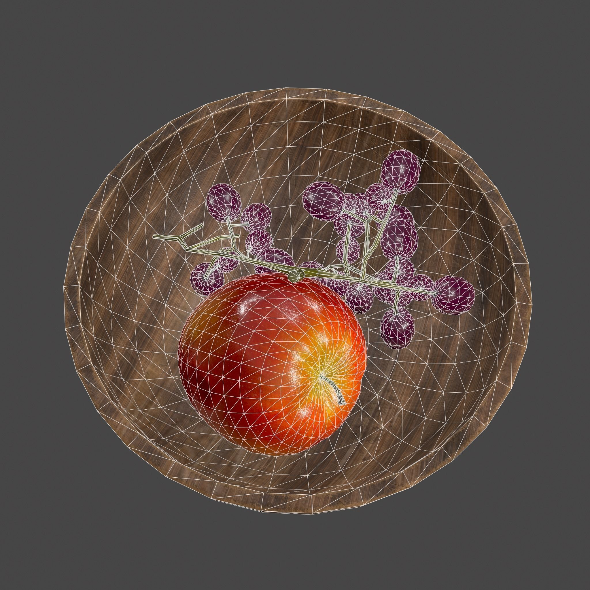 Apple and Grapes Bowl Low-poly 3D model_44