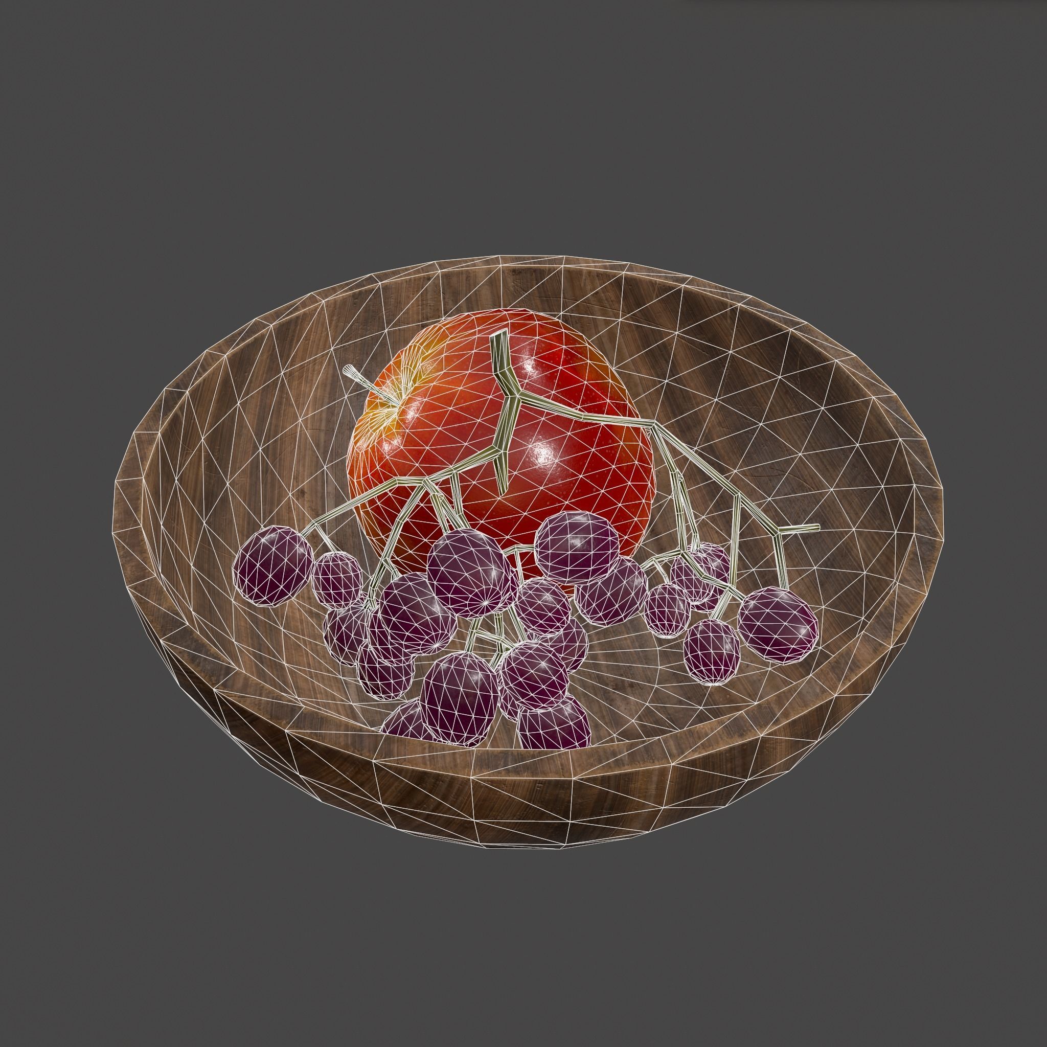 Apple and Grapes Bowl Low-poly 3D model_27