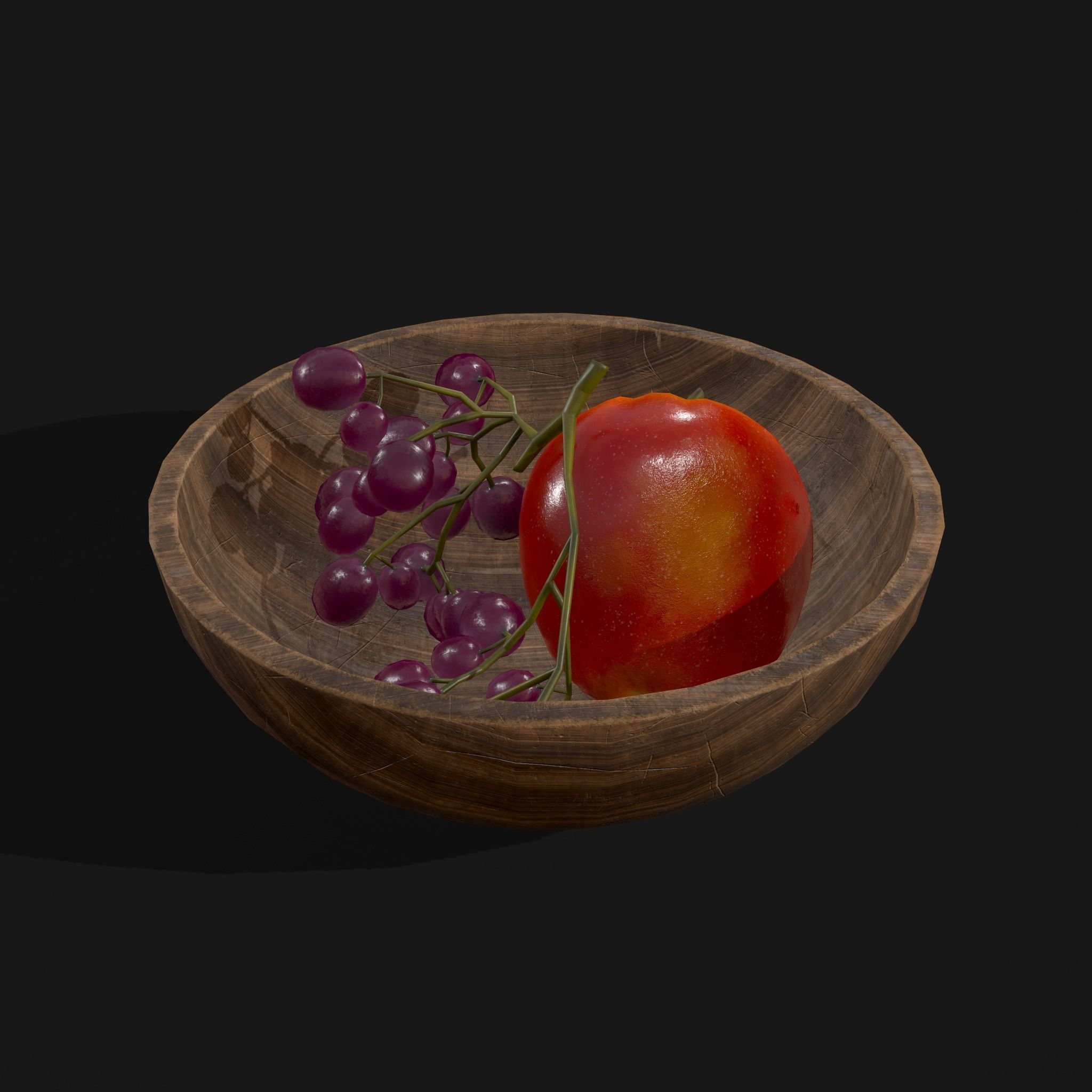 Apple and Grapes Bowl Low-poly 3D model_8