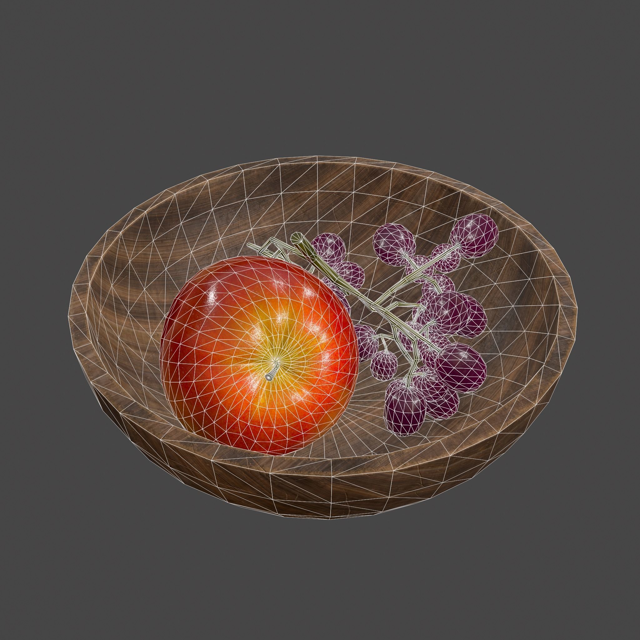 Apple and Grapes Bowl Low-poly 3D model_35