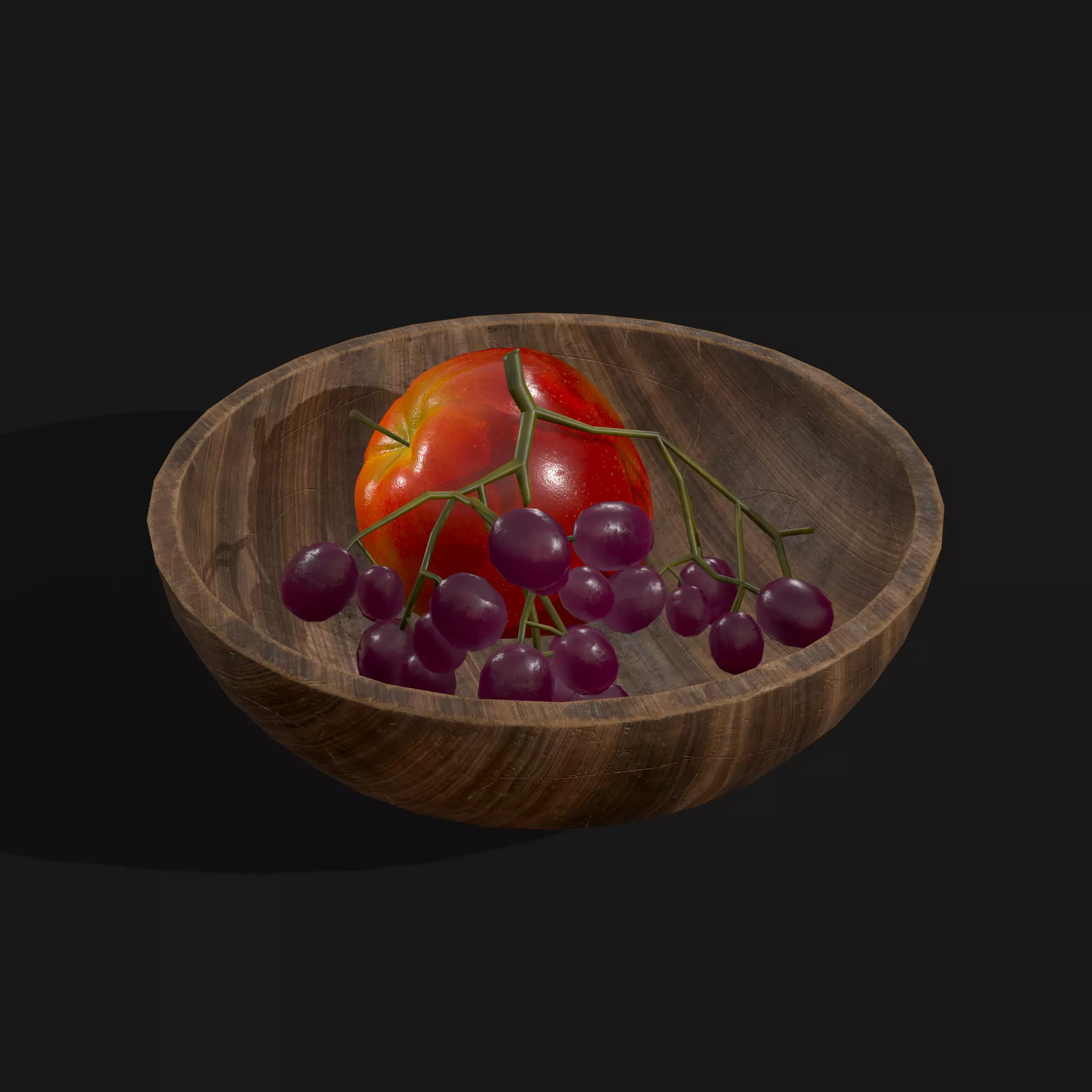 Apple and Grapes Bowl Low-poly 3D model_0