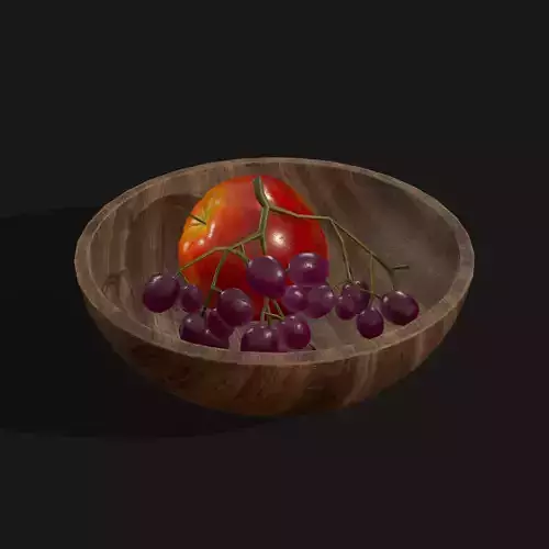 Apple and Grapes Bowl Low-poly 3D model