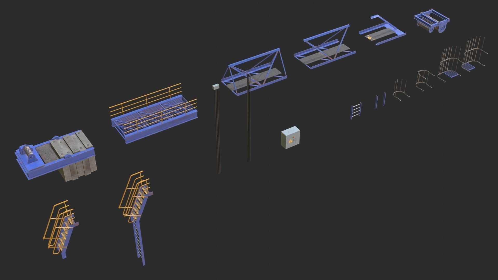 Tower Crane Modular - Blue Low-poly 3D model_5