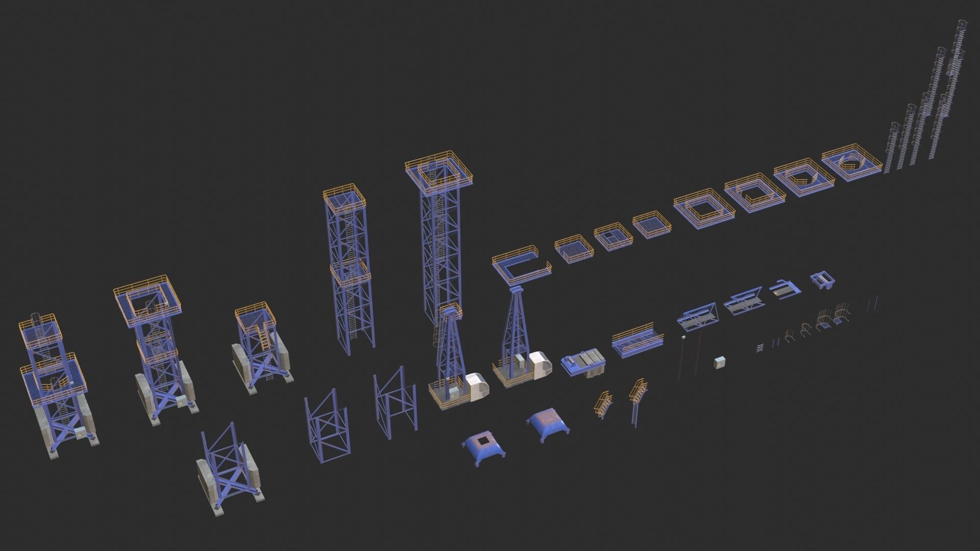 Tower Crane Modular - Blue Low-poly 3D model_2