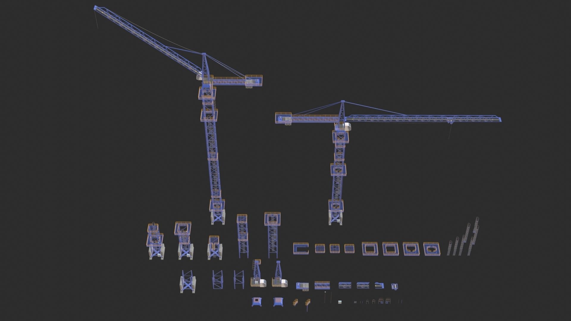 Tower Crane Modular - Blue Low-poly 3D model_1