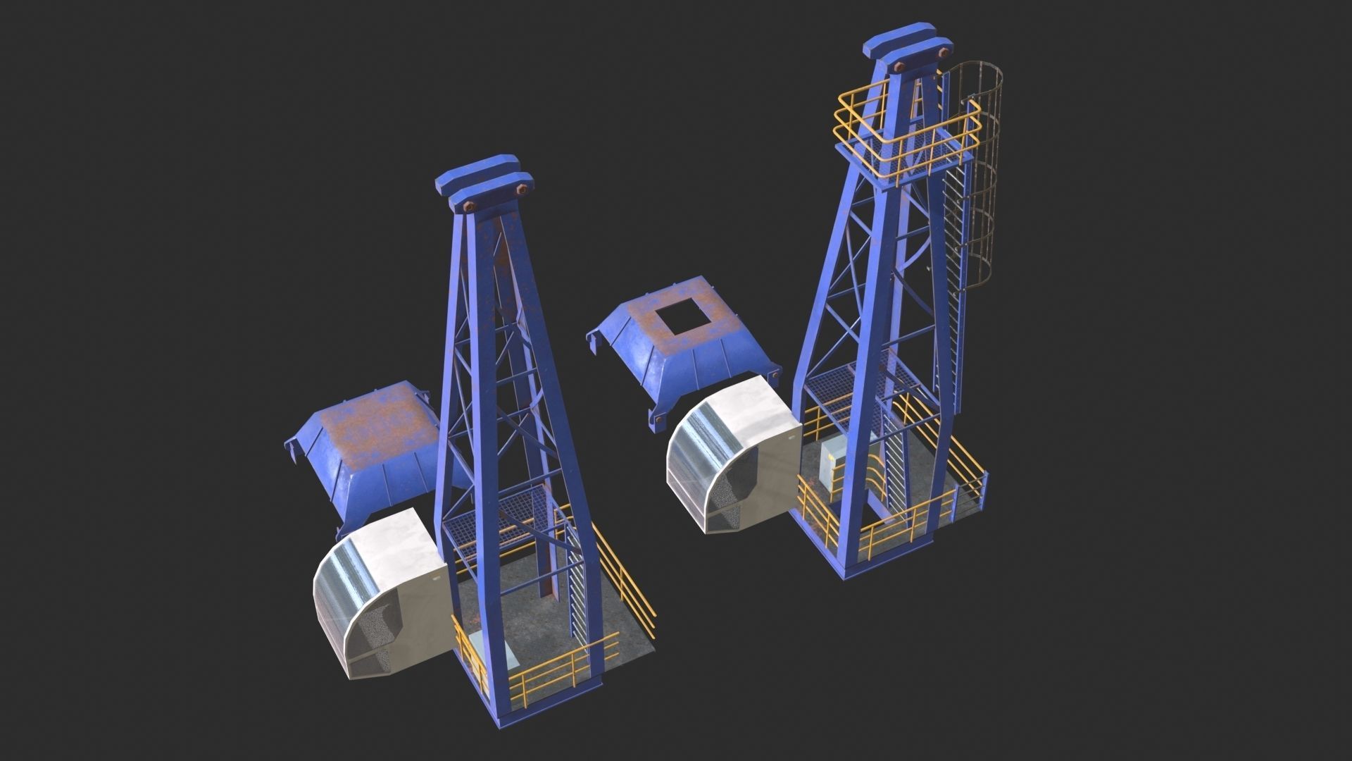 Tower Crane Modular - Blue Low-poly 3D model_4