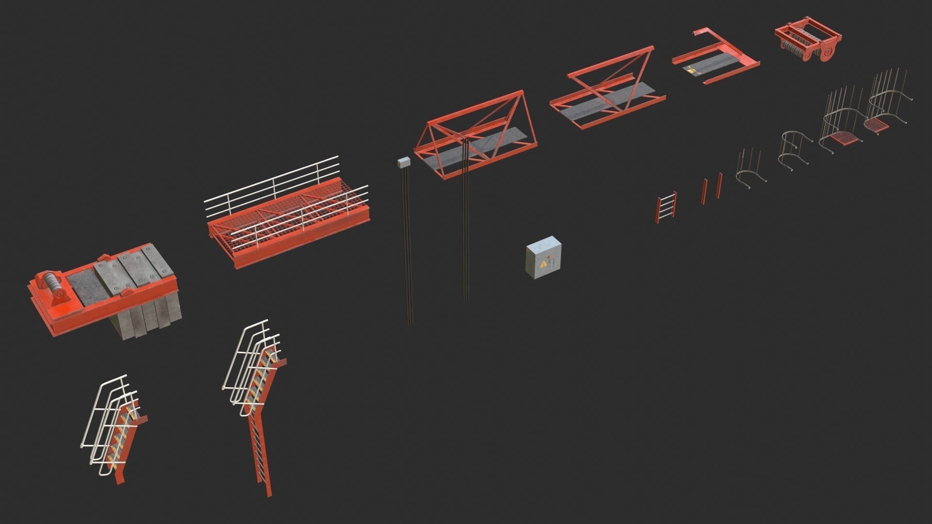 Tower Crane Modular - Red Low-poly 3D model_5