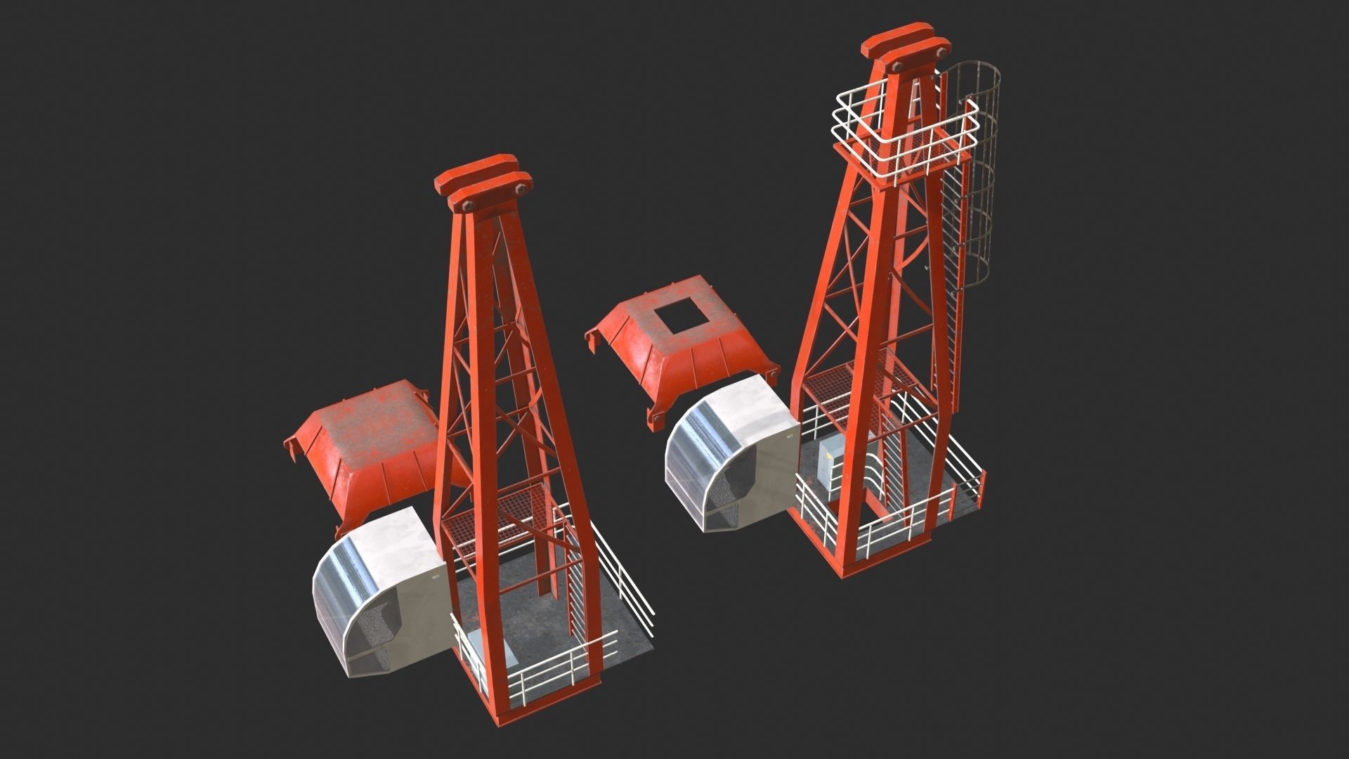 Tower Crane Modular - Red Low-poly 3D model_4