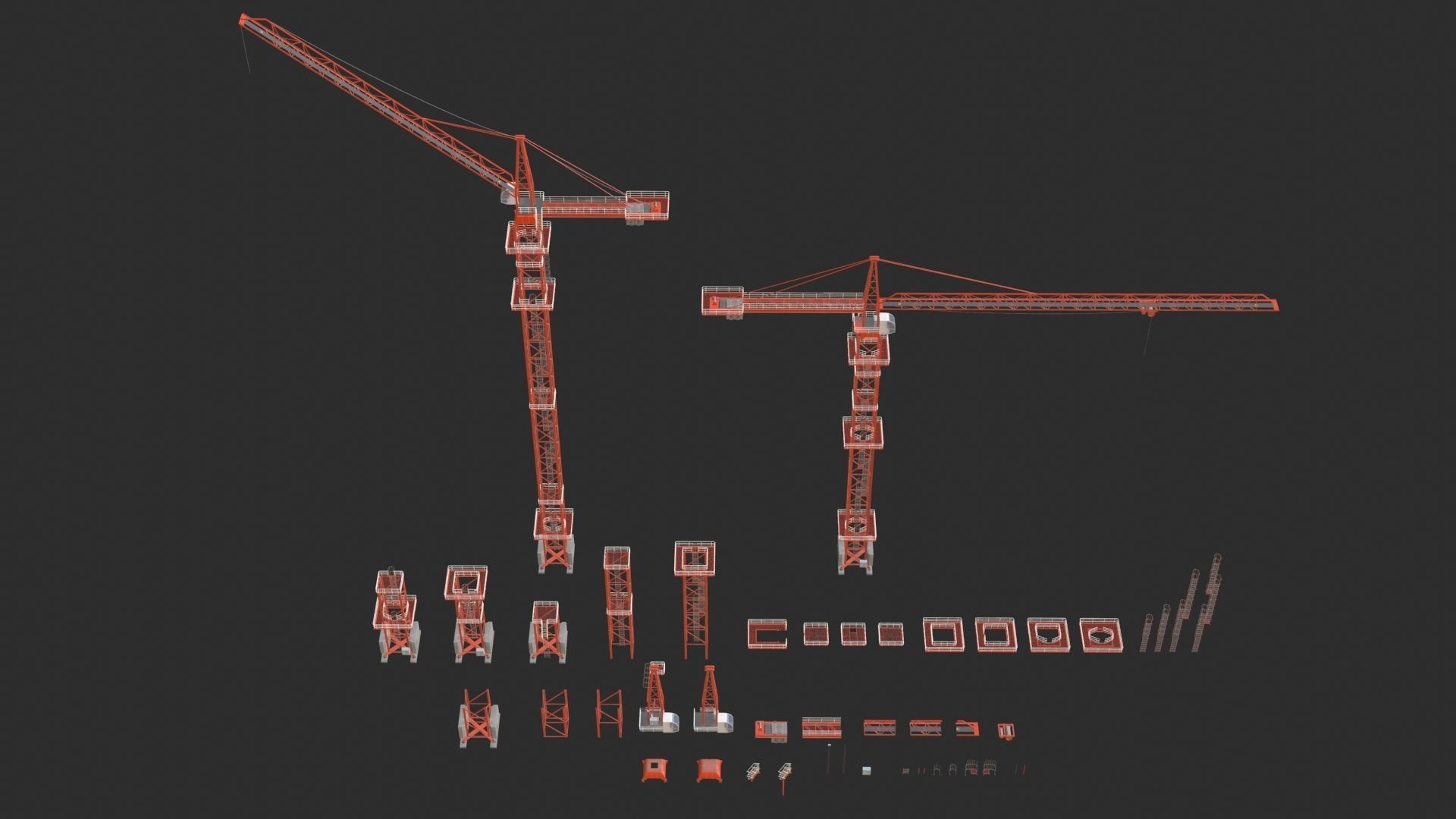 Tower Crane Modular - Red Low-poly 3D model_1