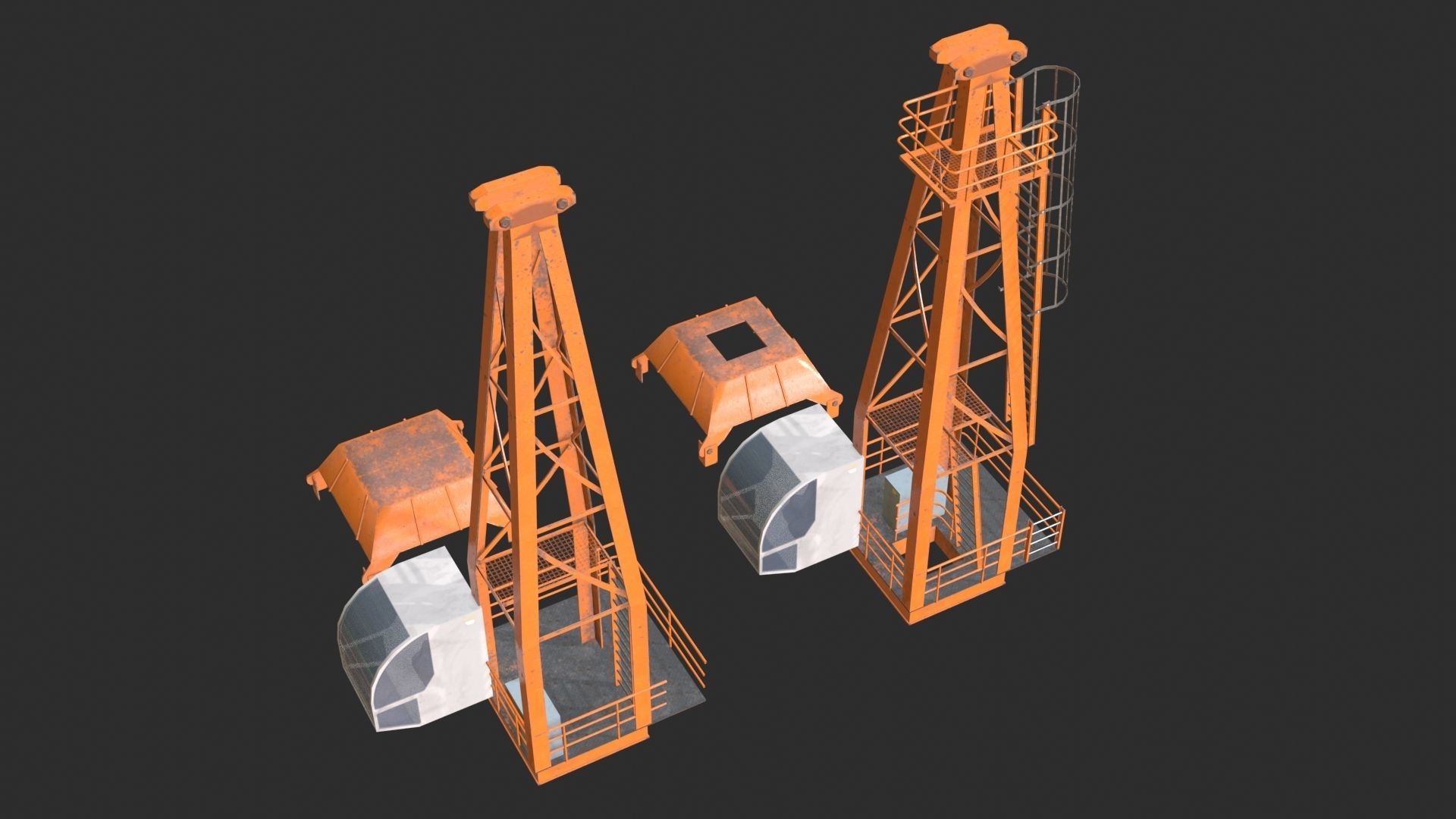 Tower Crane Modular - Orange Low-poly 3D model_4