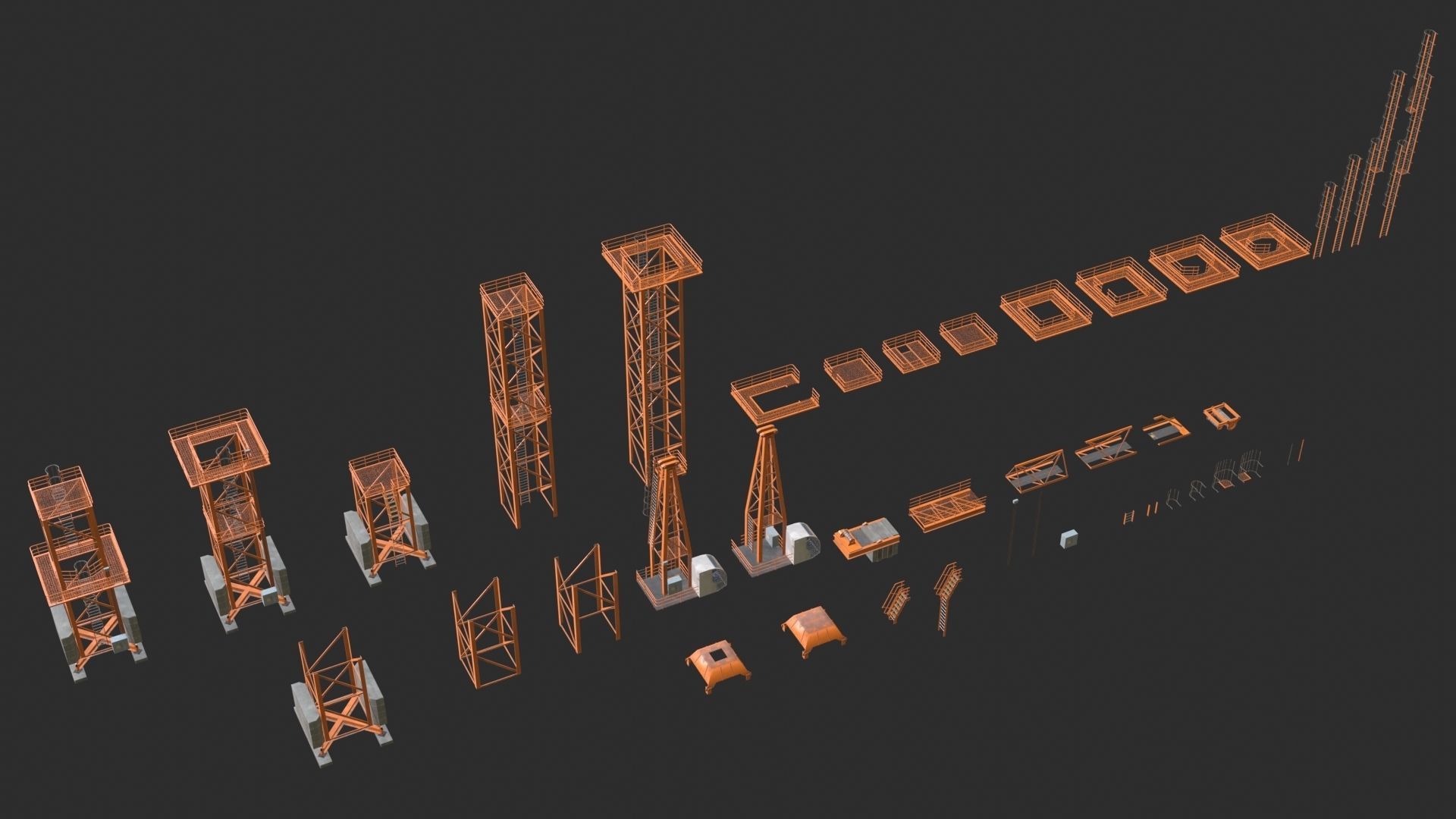 Tower Crane Modular - Orange Low-poly 3D model_2