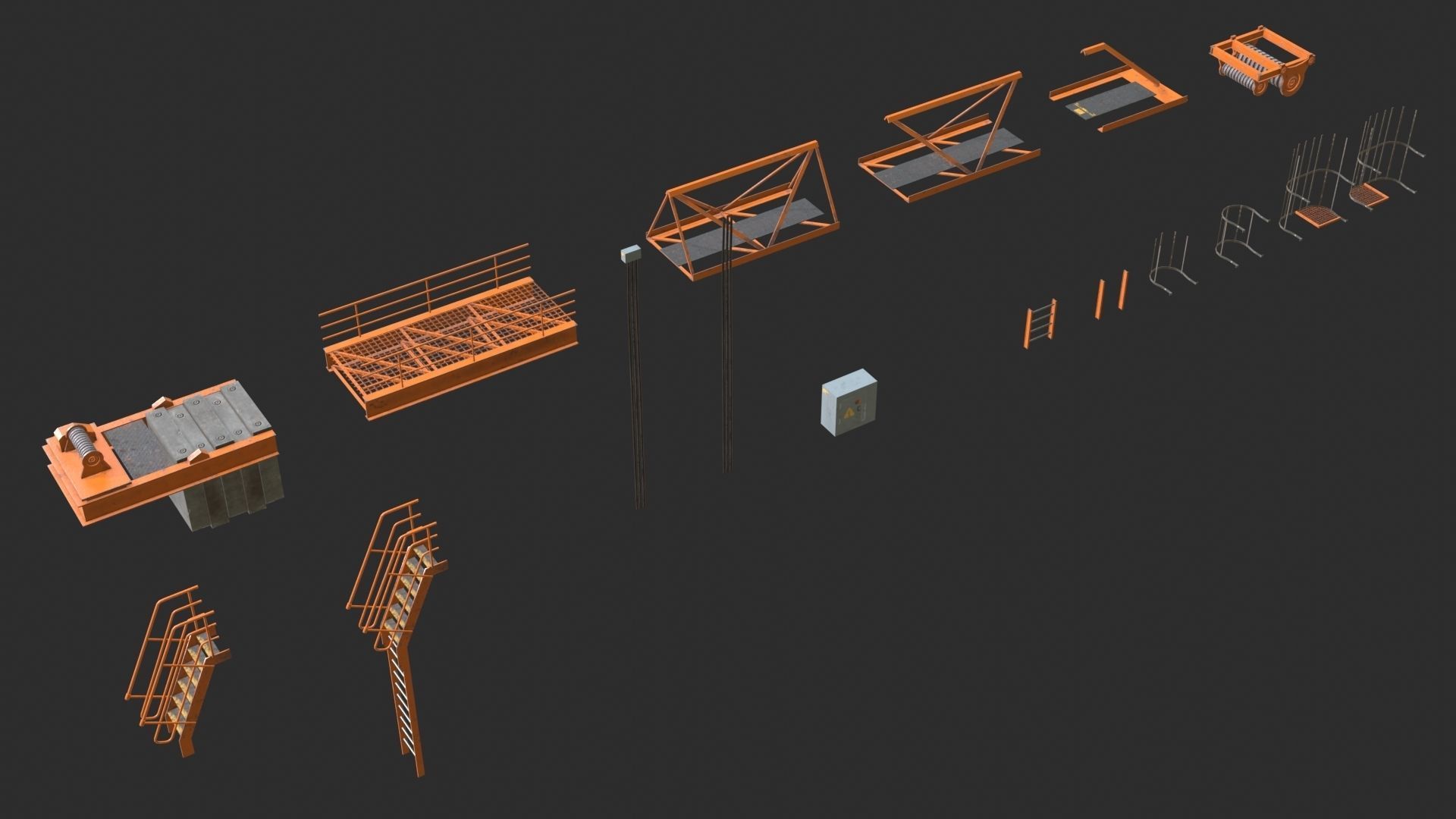 Tower Crane Modular - Orange Low-poly 3D model_5