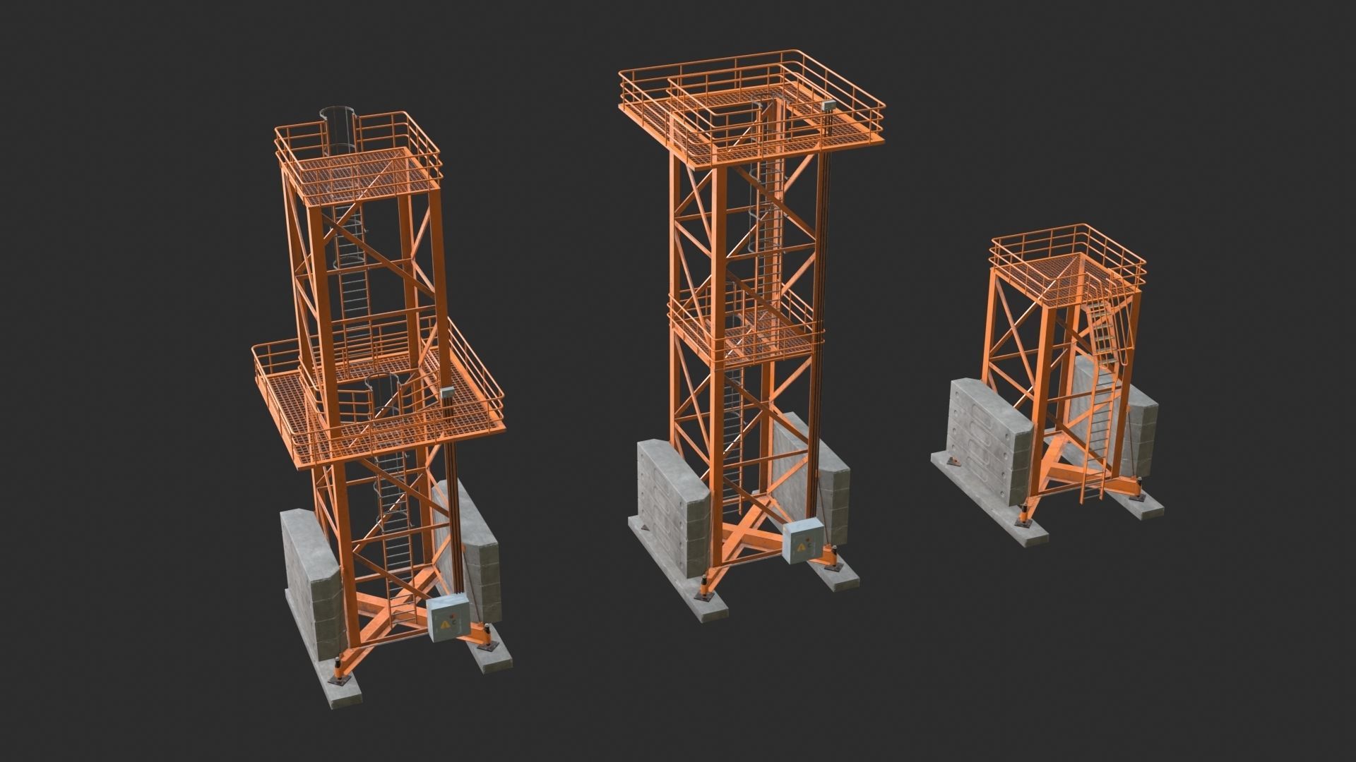Tower Crane Modular - Orange Low-poly 3D model_10