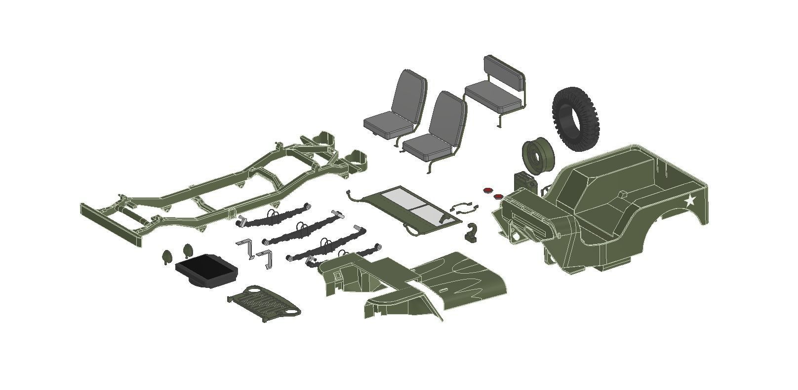 SUV body Jeep Willys scale 1 to 18 3D print model_1