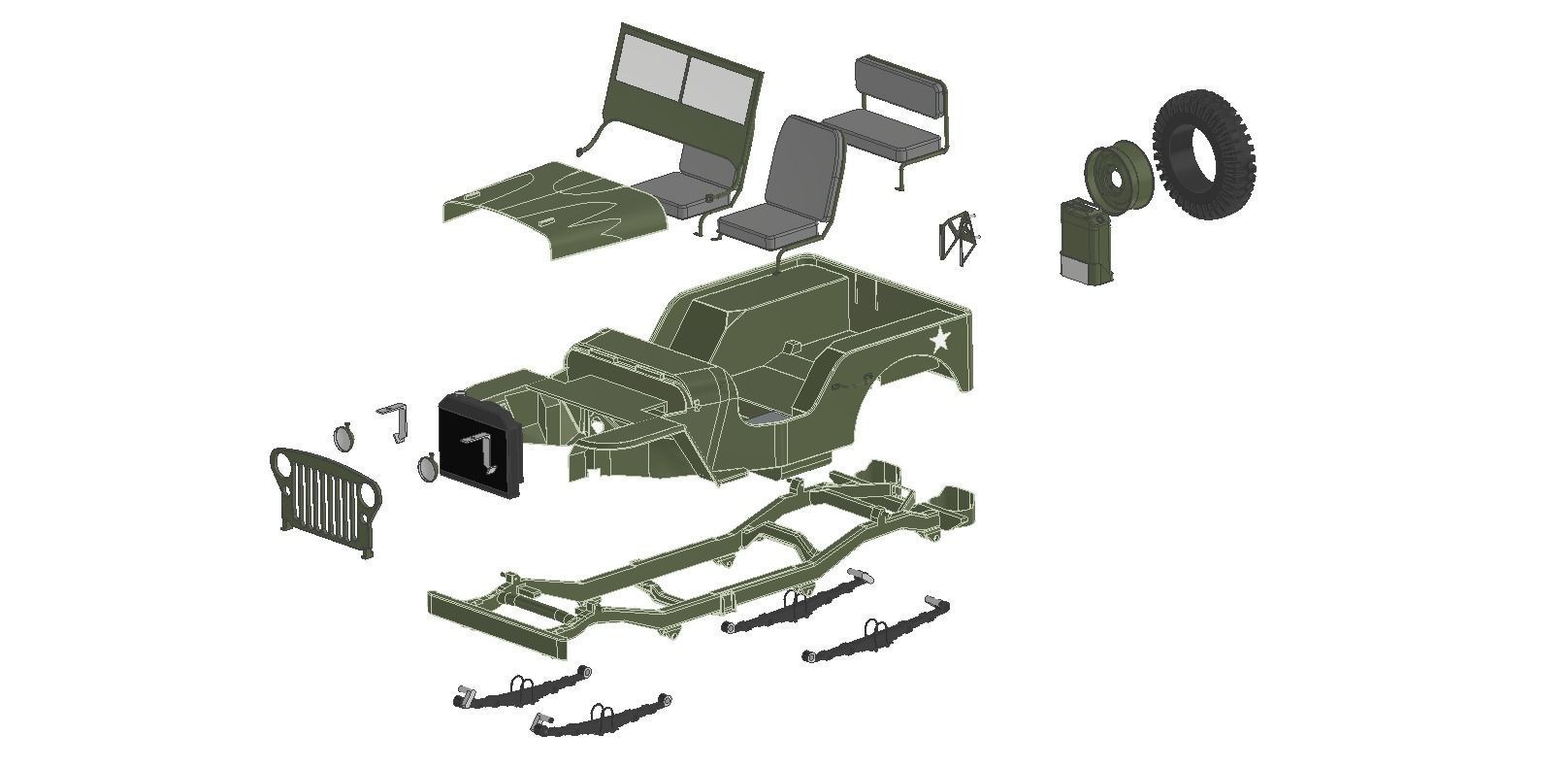 SUV body Jeep Willys scale 1 to 18 3D print model_9