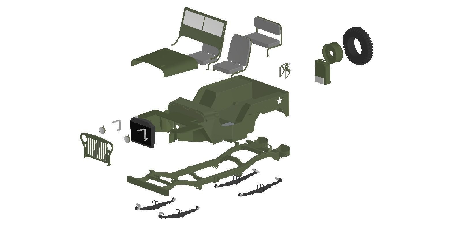 SUV body Jeep Willys scale 1 to 18 3D print model_8